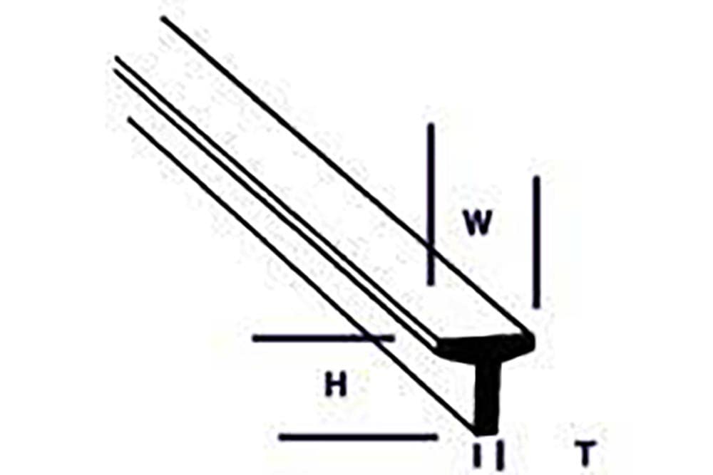 Plastruct - Tee Fineline Styrene 2.4X2.4X0.8Mm 375Mm 8X Tfs-3