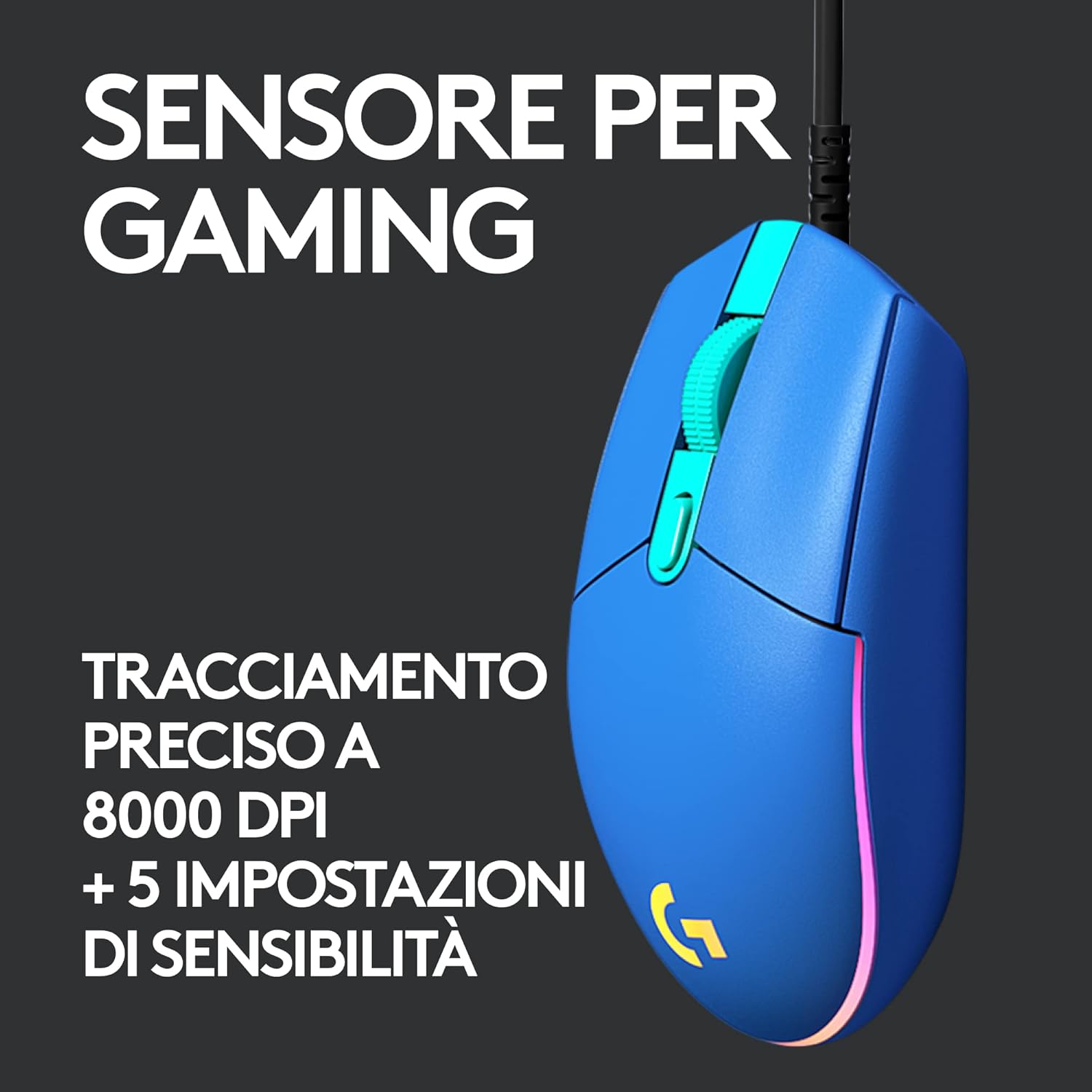 Logitech G203 LIGHTSYNC Gaming Mouse with Customizable RGB Lighting, 6 Programmable Buttons, Gaming Grade Sensor, 8K DPI Tracking, Lightweight - Blue G203 Blue