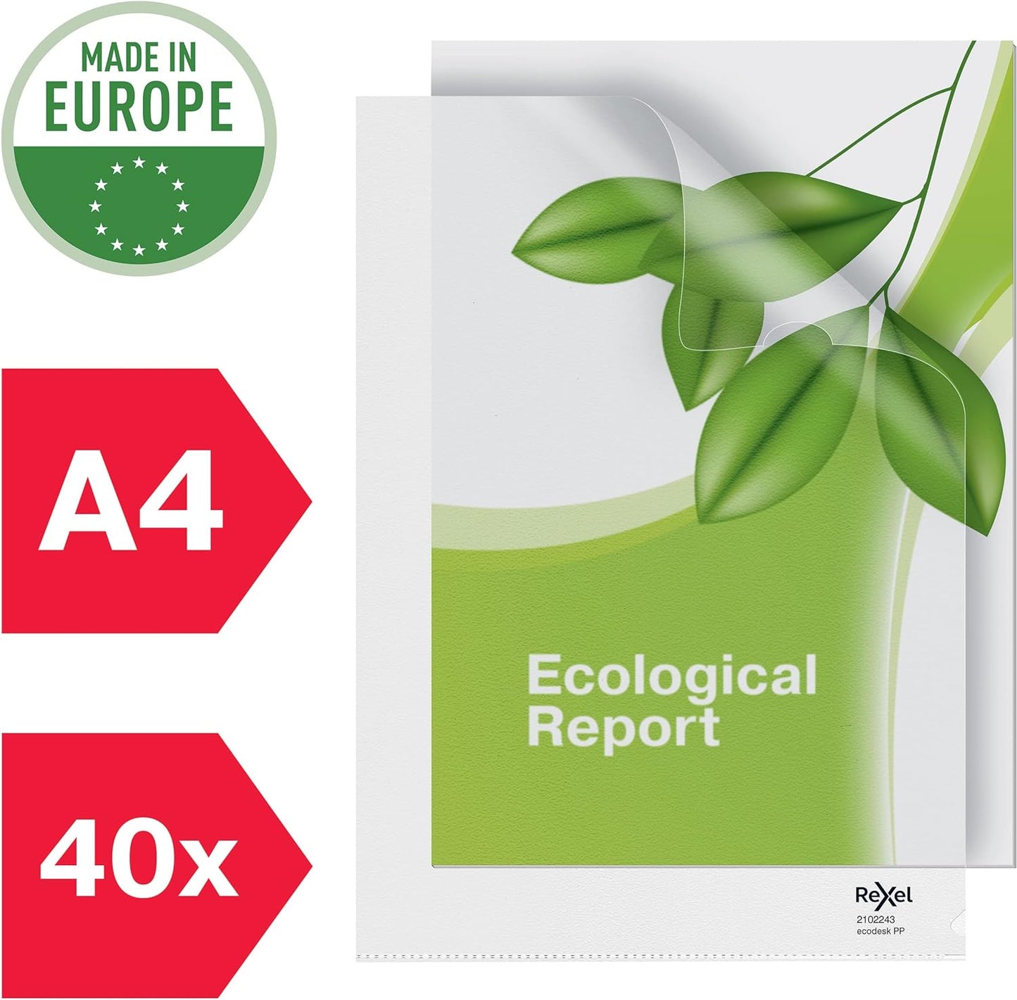 Rexel Ecodesk A4 Document Folders, Pack of 25,100% Recyclable, Eco friendly,140 Micron Thick, Embossed mat surface, 2102243, Clear