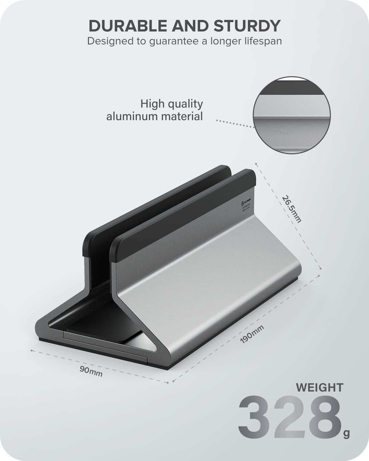 ALOGIC Bolt Adjustable Laptop Vertical Stand/Clamp - Crafted with Superior Aluminium & Silicon Grip Pads, Interchangeable Width Size, Compatible with MacBook, Surface, Chromebook and Others