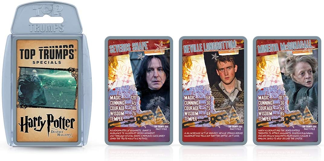 Top Trumps Juego de Cartas Especiales de Harry Potter y Las Reliquias de la Muerte Parte 2, Juega con Harry, Ron, Hermione, Dumbledore y Hagrid, Educativo para 2 Jugadores en adelante es un Gran