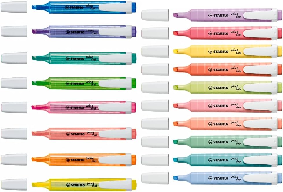 Highlighter - STABILO swing cool - Deskset of 18 - 8 x Neon Colours - 10 x Pastel Colours