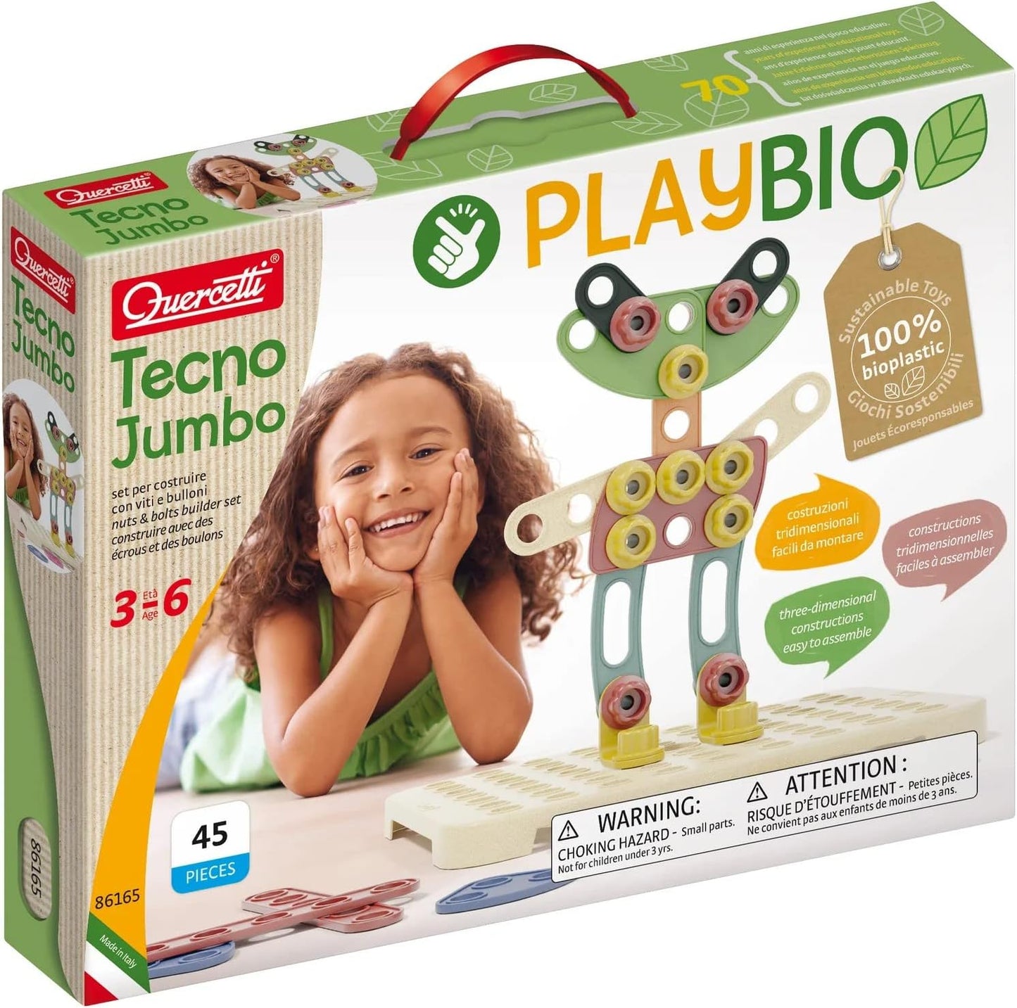 Quercetti XQU-86165 Play Bio Jumbo Techno Construction, Multicoloured