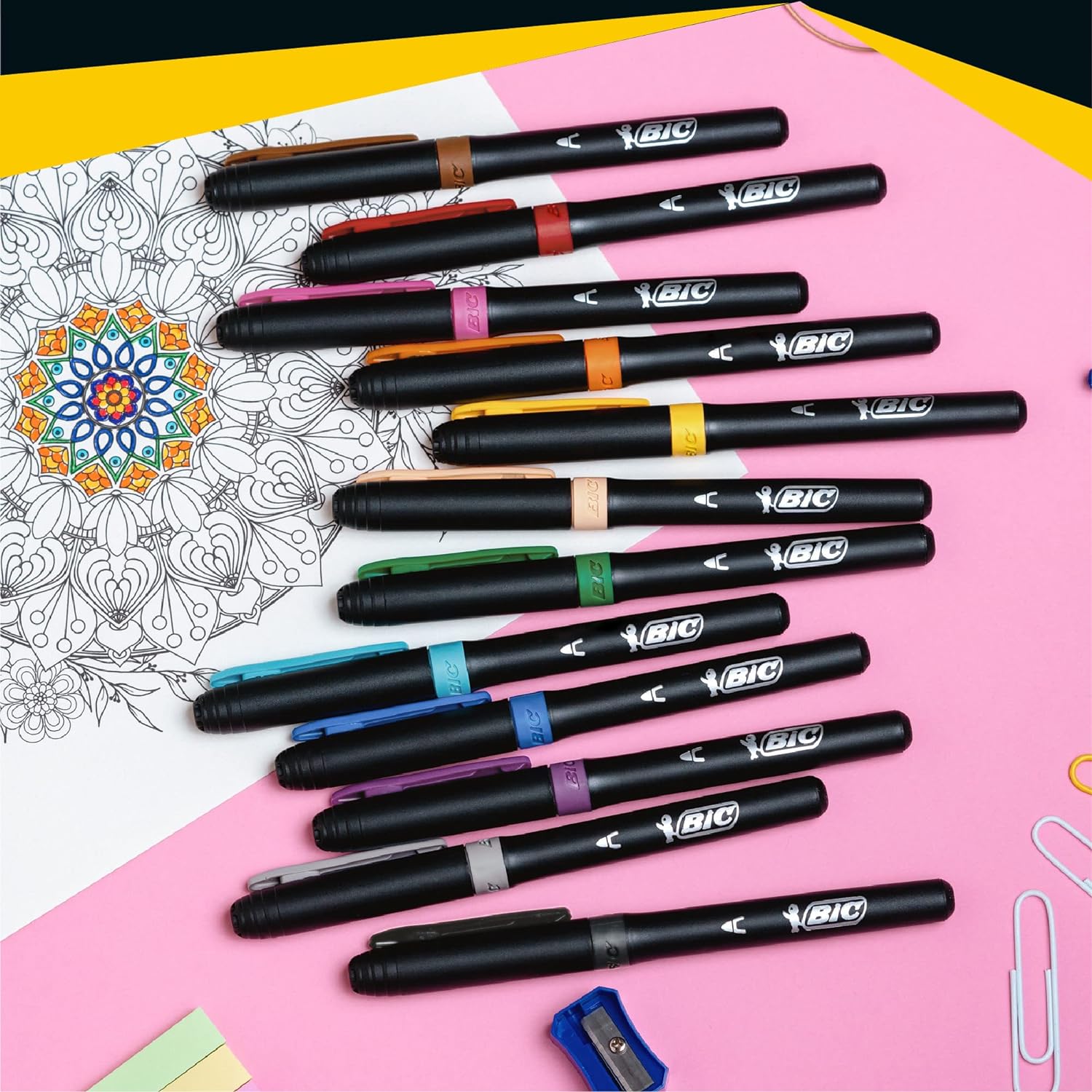 Bic Intensity Premium Felt Tip Pens for Adults and Children in 12 Colours with Comfortable Rubber Handle and Sturdy Tip, 977891