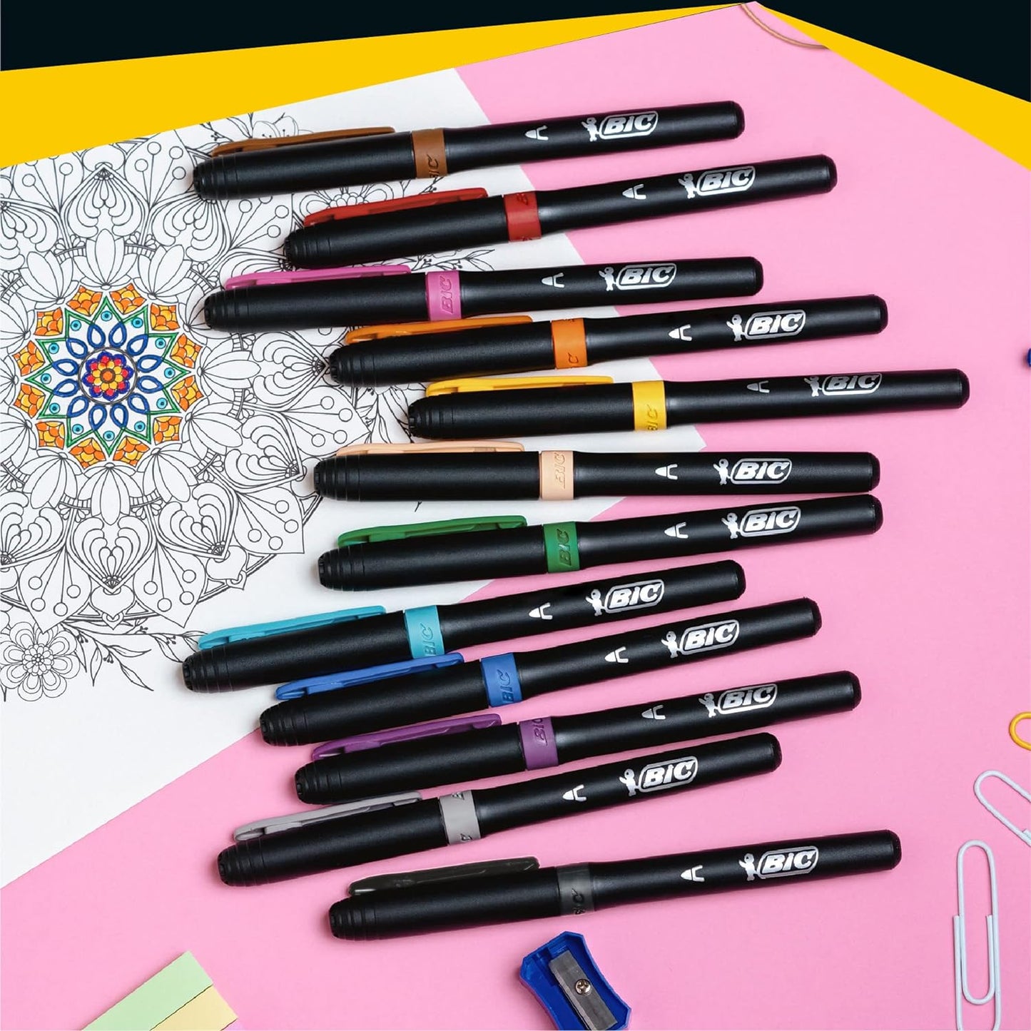 Bic Intensity Premium Felt Tip Pens for Adults and Children in 12 Colours with Comfortable Rubber Handle and Sturdy Tip, 977891
