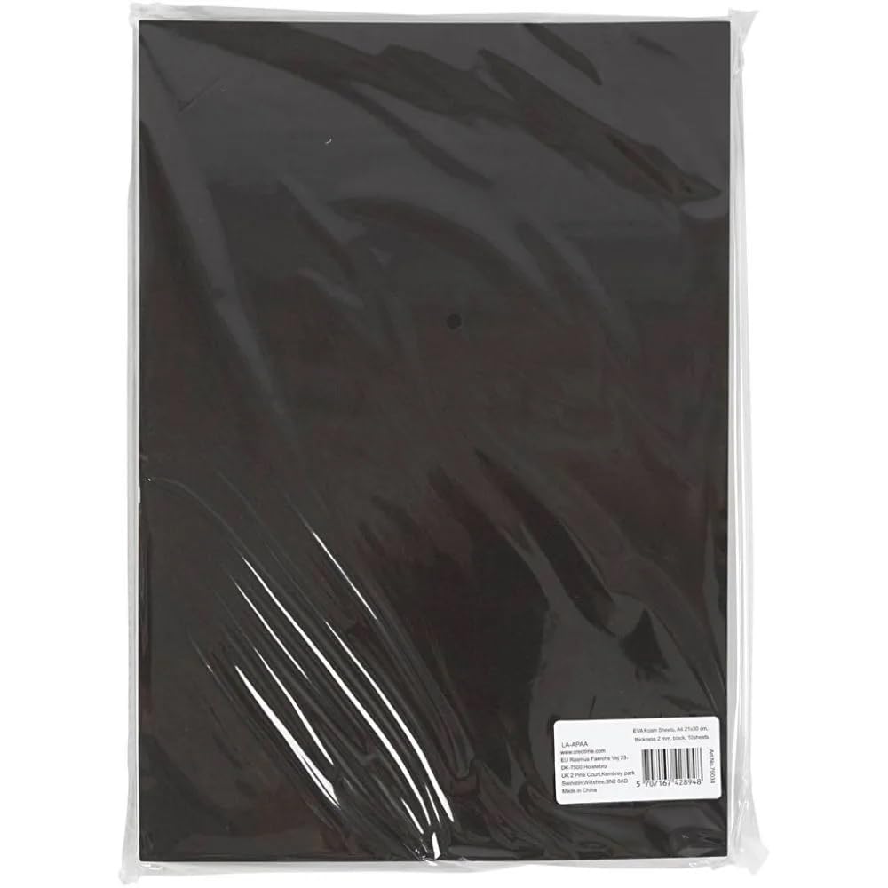 Lot de 10 feuilles de mousse en éthylène-acétate de vinyle au format A4 (21 x 30 cm), Épaisseur de 2 mm, Noir