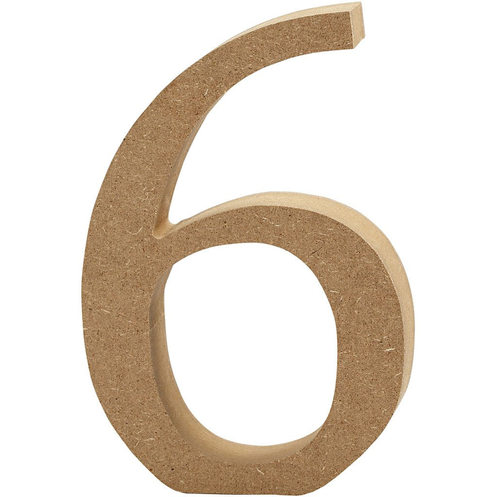 Creativ"6" MDF Number, Brown, 13 x 2 cm