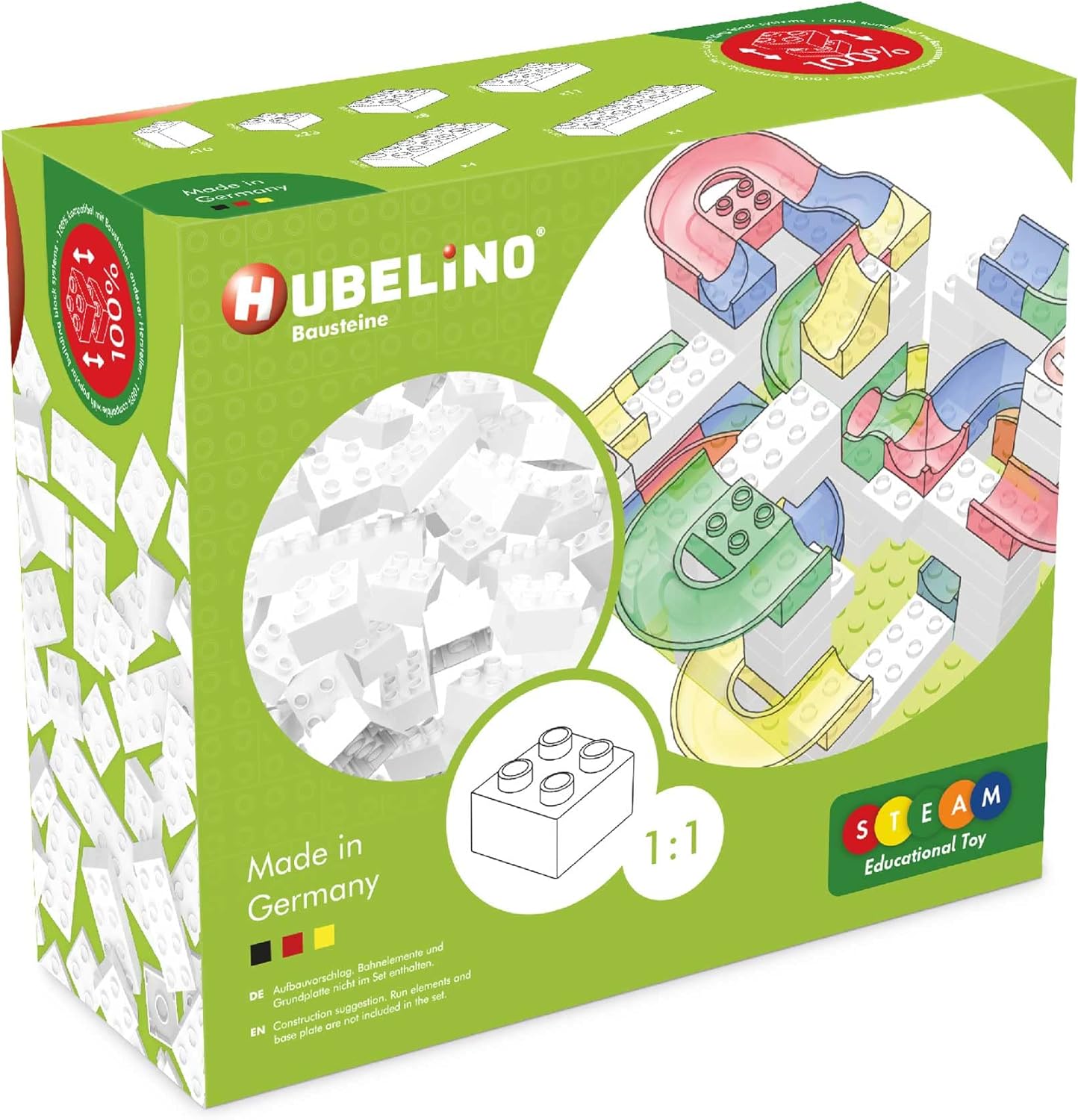 Hubelino #420602 60-teiliges Bausteine Set, weiße Bausteine, kompatibel mit großen Bausteinen anderer Hersteller, Made in Germany