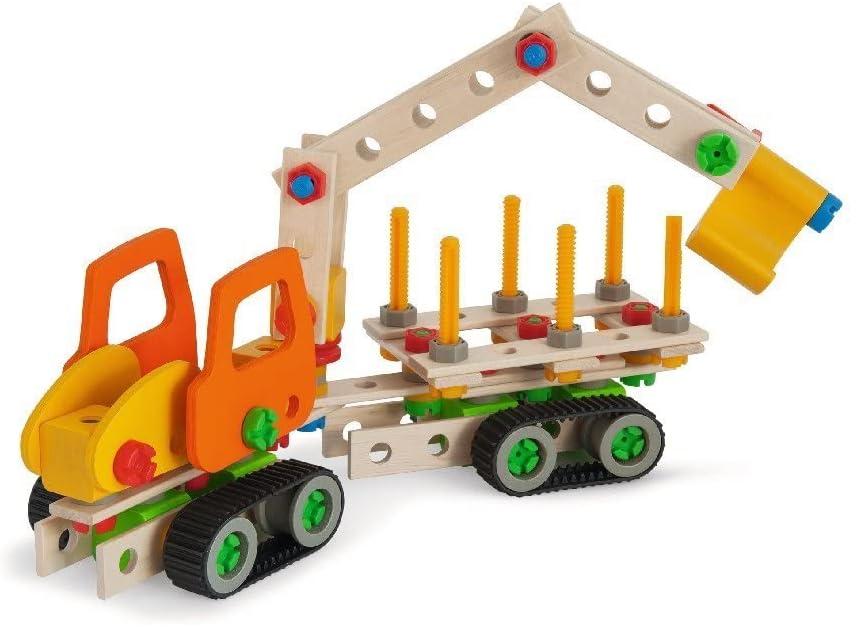 Eichhorn 4 Modelos Diferentes: Excavadora de orugas, camión Trasero, Quad de Nieve, 170 Piezas, FSC 100%, Madera de Haya, plástico, BSK, 6J+ Fabricado en Alemania, Color Colorido (100039096