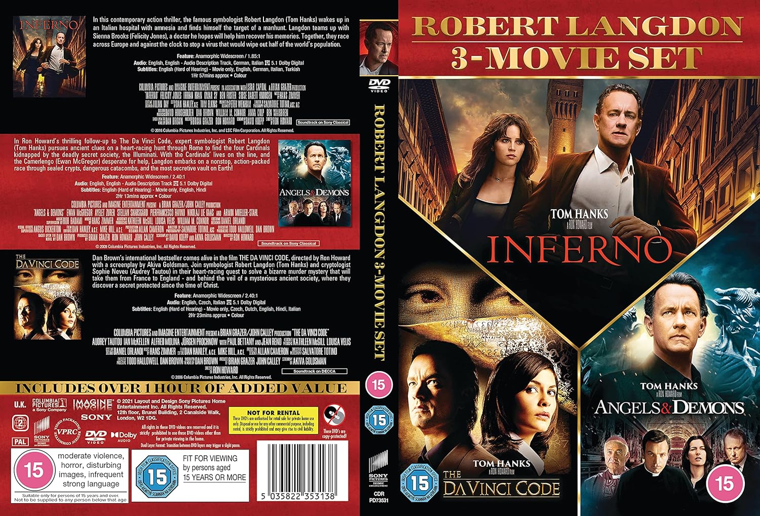 Angels & Demons / The Da Vinci Code / Inferno 3 DVD SET