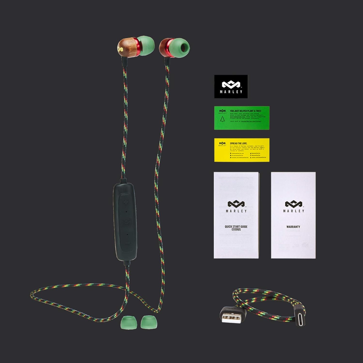House of Marley Smile Jamaica Wireless 2 In-Ear Headphones - Noise Isolating Bluetooth Earphones, 9 Hours Playtime, w/ Quick Charge, IPX-4 Waterproof, Microphone, FSC Certified Wood