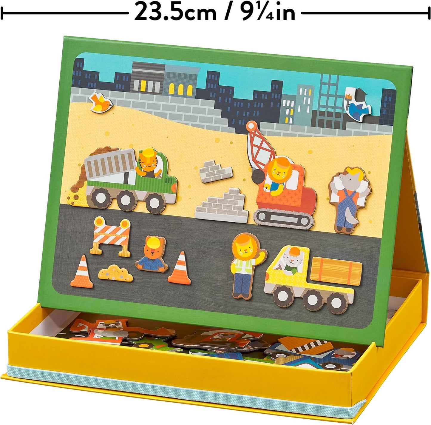 Petit Collage Magnetic Play Scene, Construction Site – Magnetic Game Board with Mix and Match Magnetic Animal Friends, Ideal for Ages 3+ – Includes 2 Scenes and 40 Magnet Pieces
