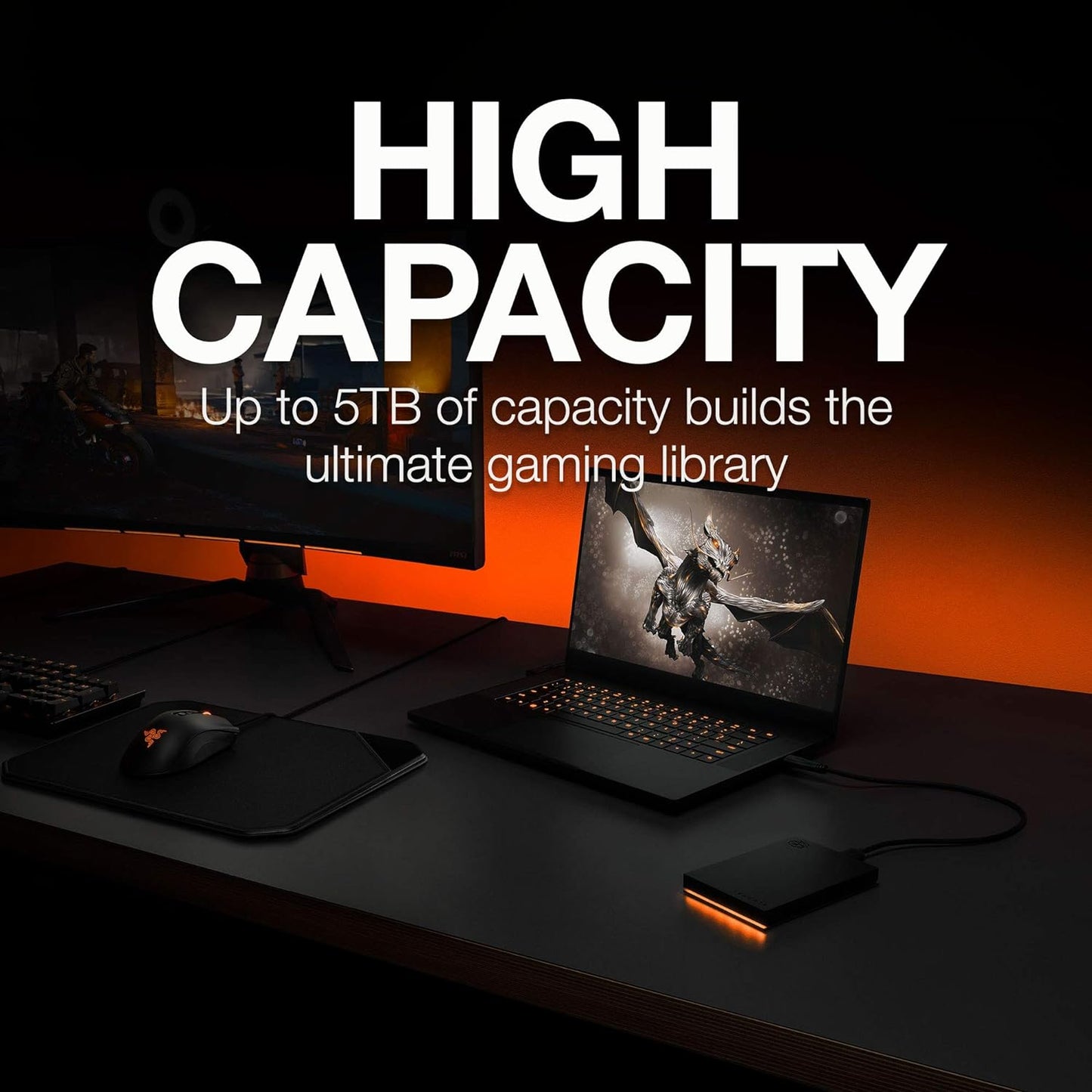 Seagate FireCuda Gaming Hard Drive, 2 TB, External Hard Drive HDD, USB 3/2, RGB LED lighting, 3 Years Rescue Services (STKL2000400