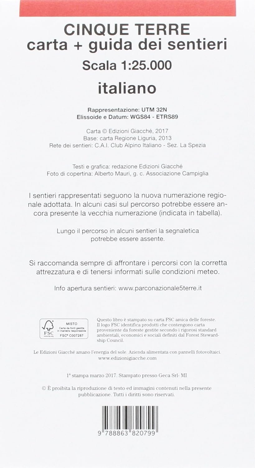 Cinque Terre. Carta. Guida Dei Sentieri. 185 Sentieri, Scala 1:25.000