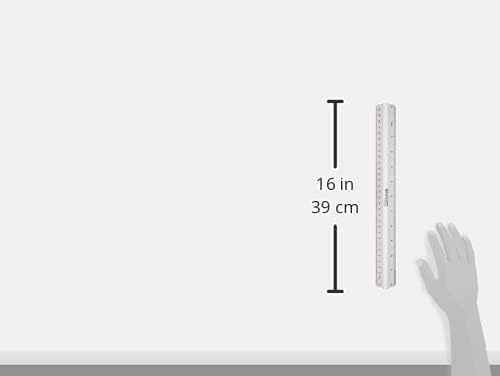 Westcott 12"/300mm Raised Grip Aluminium Ruler with Metric and Imperial Scale - Silver 300 mm