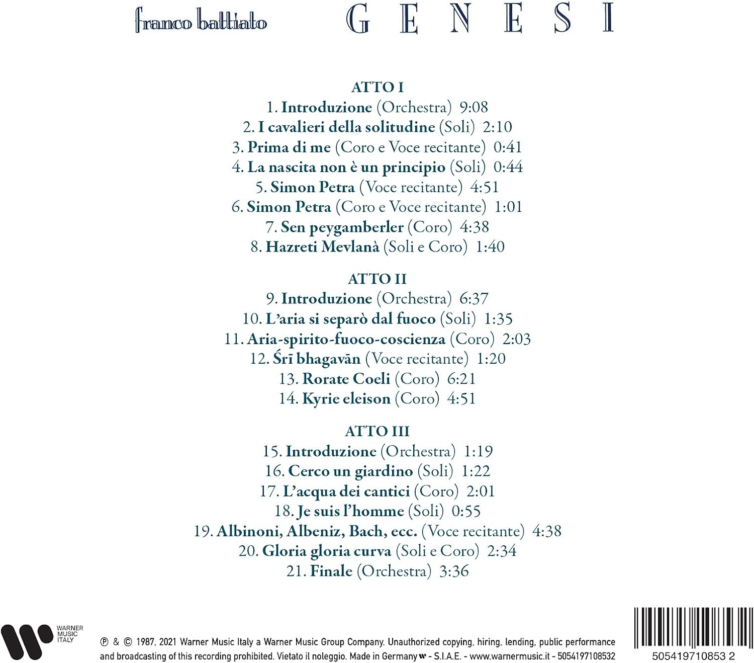 Genesi Opera In Tre Atti Di Franco Battiato
