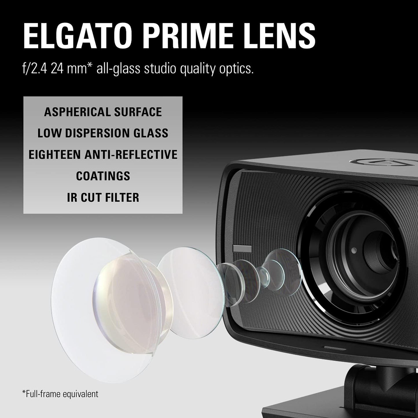 Elgato Facecam - 1080p60 Full HD Webcam for Video Conferencing, Gaming, Streaming, Sony Sensor, Fixed-Focus Glass Lens, Optimised for Indoor Lighting, Onboard Memory, Zoom, Microsoft Teams, PC/Mac Webcam Facecam