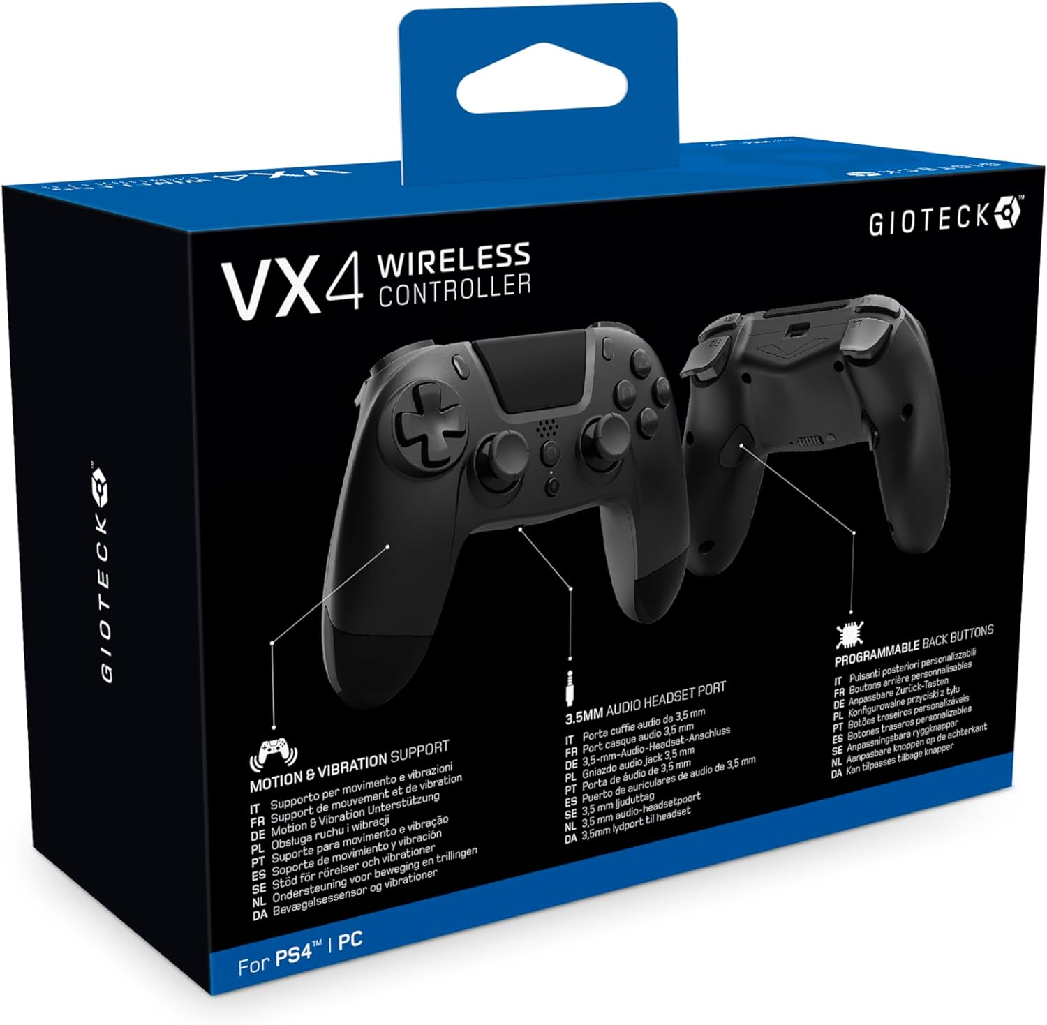 Gioteck - Mando Inalámbrico Con Botones Programables De Color Negro Vx-4 Para Playstation 4 Y Pc (PlayStation 4