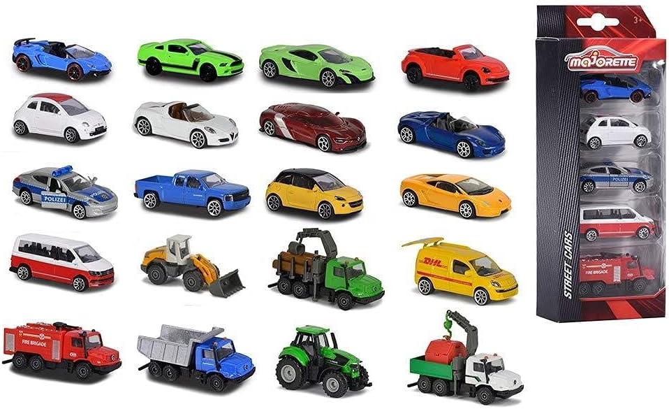 Dickie Majorette 212053166 5-Piece Set, Miniature Vehicles, Set of 5, 4 Different Designs, Die-Cast, 7.5 cm