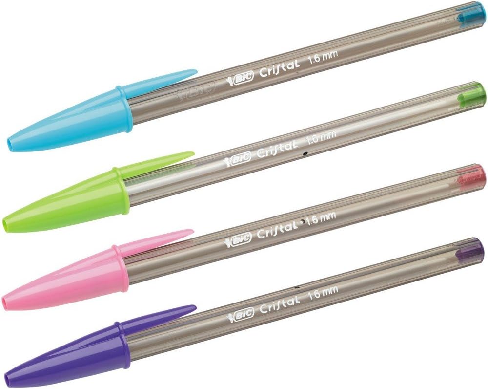 BIC Cristal Fun Ballpoint Pens - Pack of 4- Assorted Colours - Wide Point (1.6 mm) - Exciting and Eye-Catching Colours for Writing