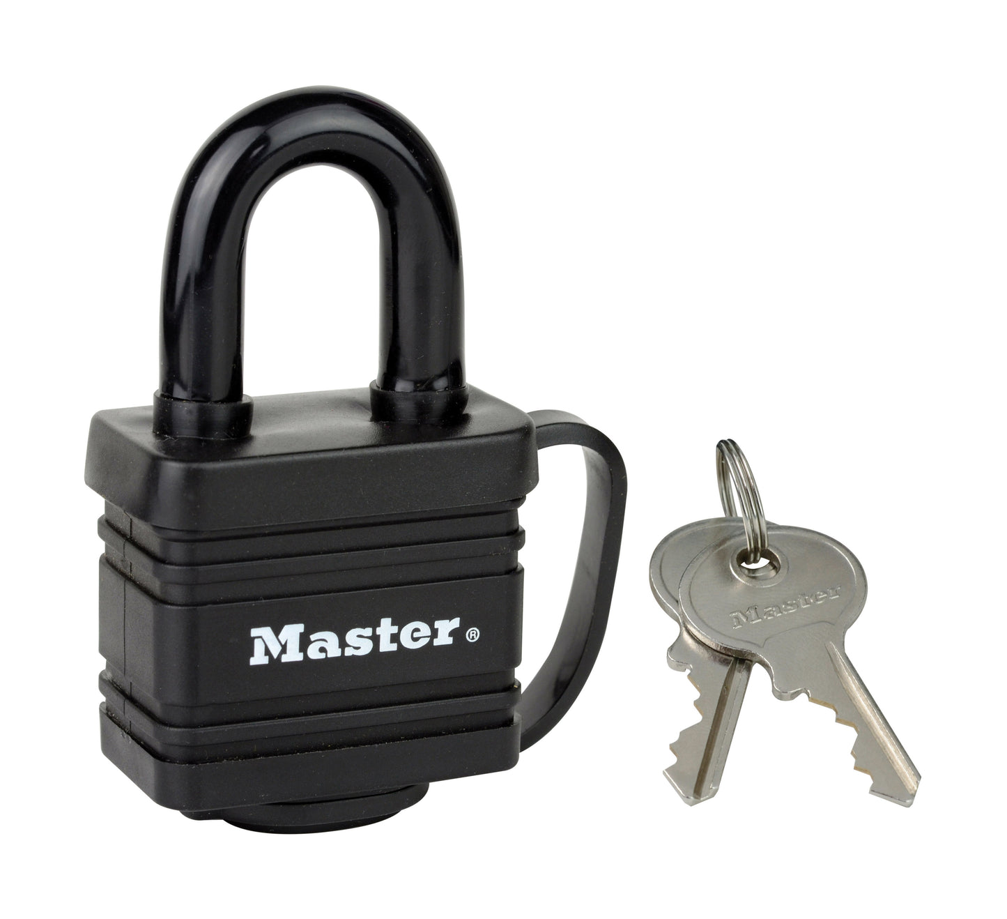 Master Lock 7804EURD Laminated Padlock with Key and Thermoplastic Cover, Black, 7,8 x 4 x 2,9 cm