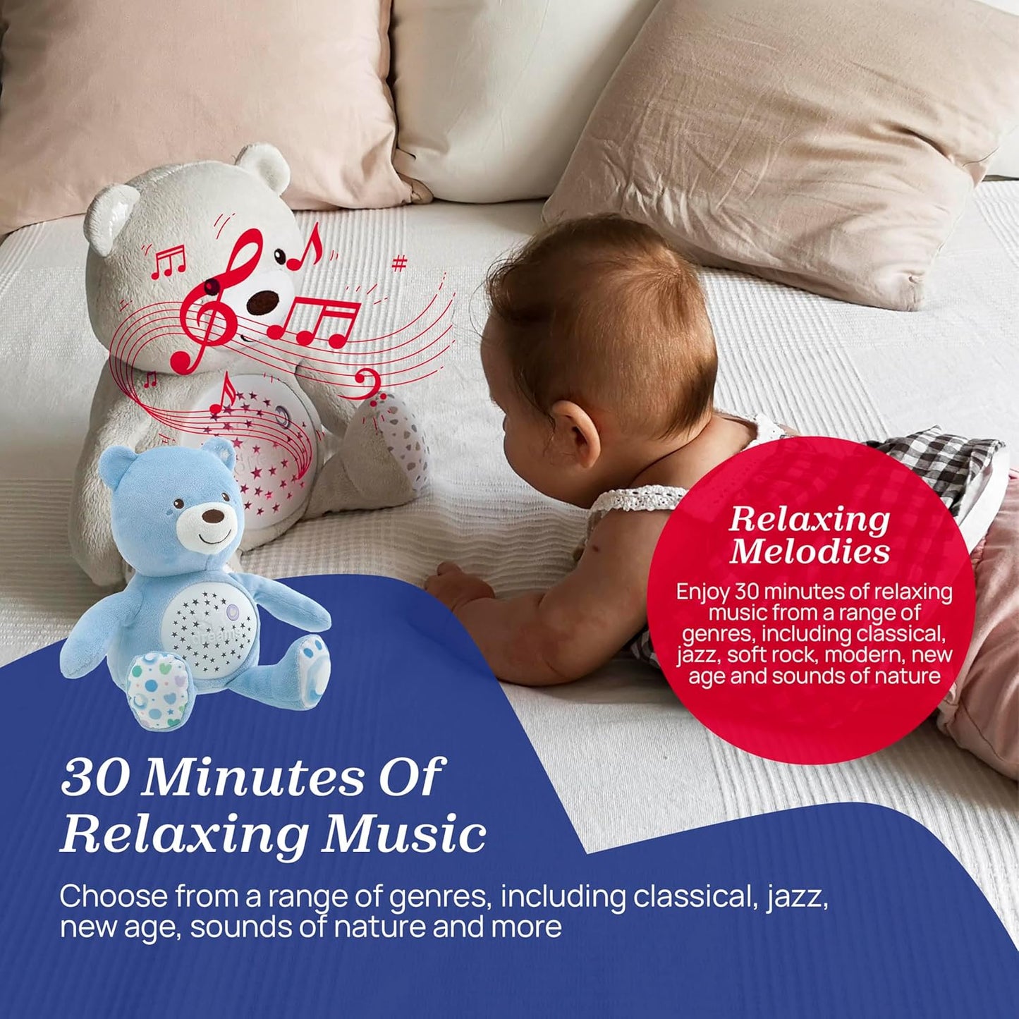 Chicco - First Dreams Teddybeer - Zachte Pluchen Knuffel met Nachtlampje - Lichteffecten en Muziek - Vanaf 0+ Maanden - Blauw