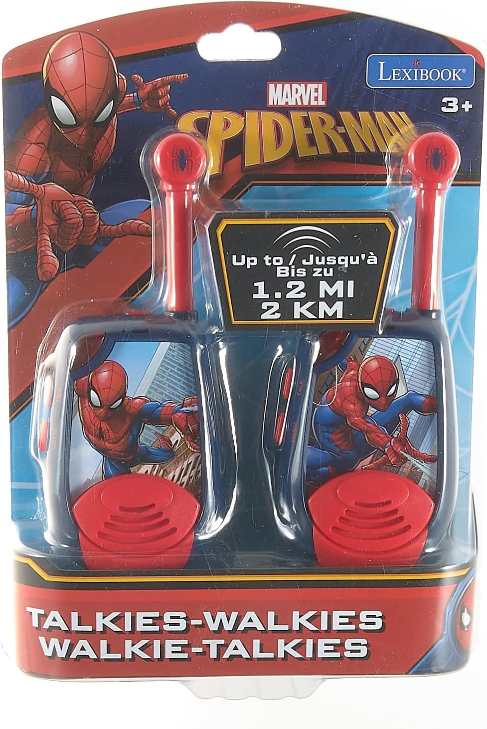 LEXIBOOK Spider-Man - Digital Walkie-Talkies for children/boys - 2 km transmission range, Morse Light function, Belt clip for transport, Battery, Blue/Red, TW25SP