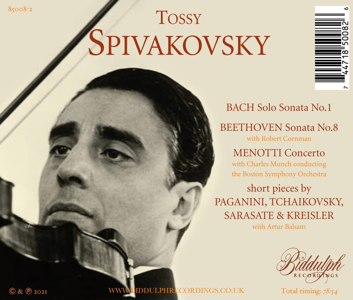 Tossy Spivakovsky Spielt Bach,Beethoven & Menotti