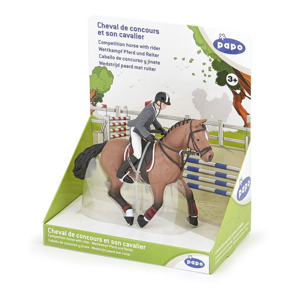 PAPO Horse and Ponies Competition Horse with Rider Toy Figure, Multi-colour (51561)