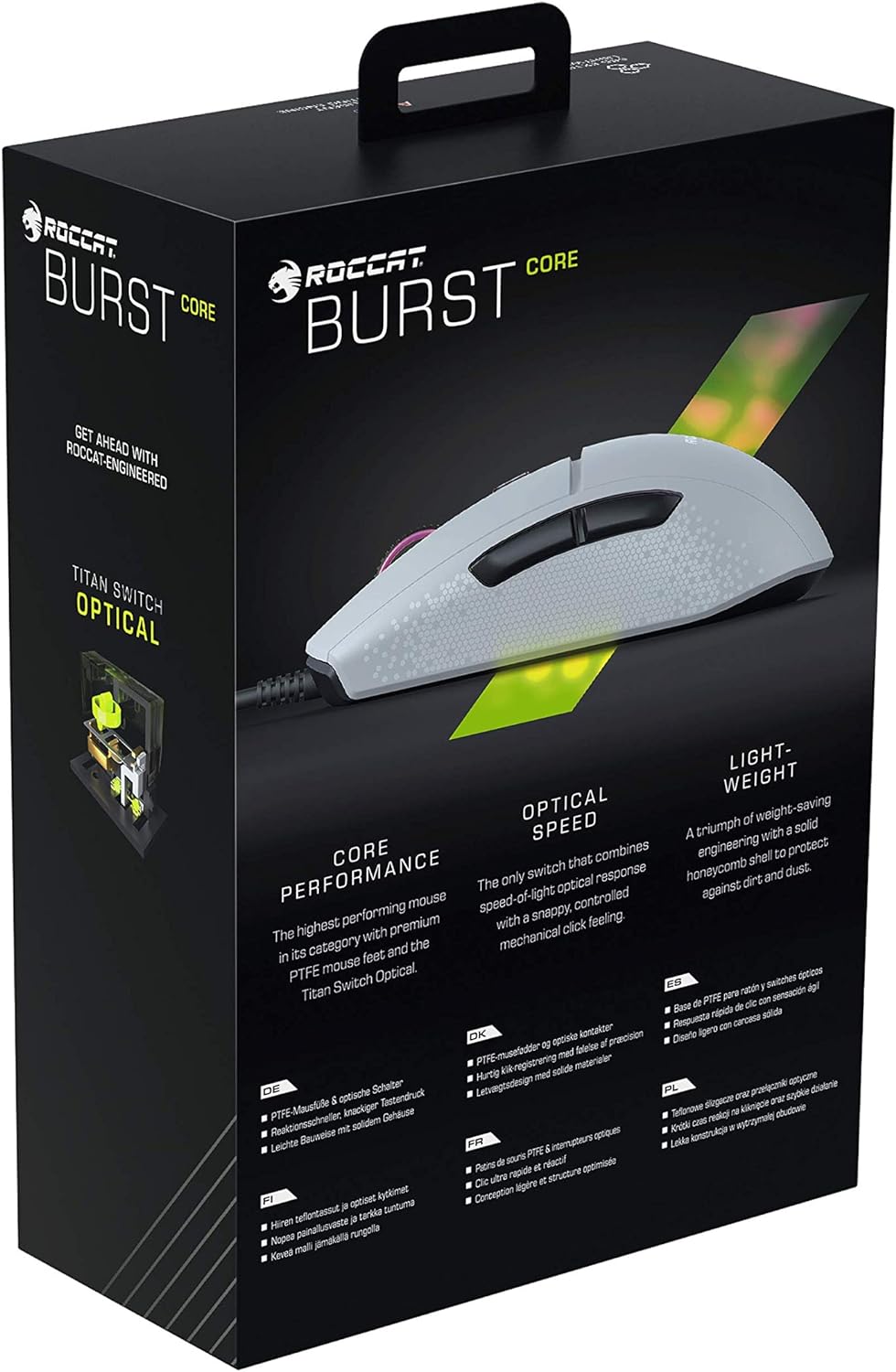 Roccat Burst Core - Extreme Lightweight Optical Core Gaming Mouse (high precision, optical sensor 8,500 dpi, only 68g, designed in Germany), white ROC-11-751