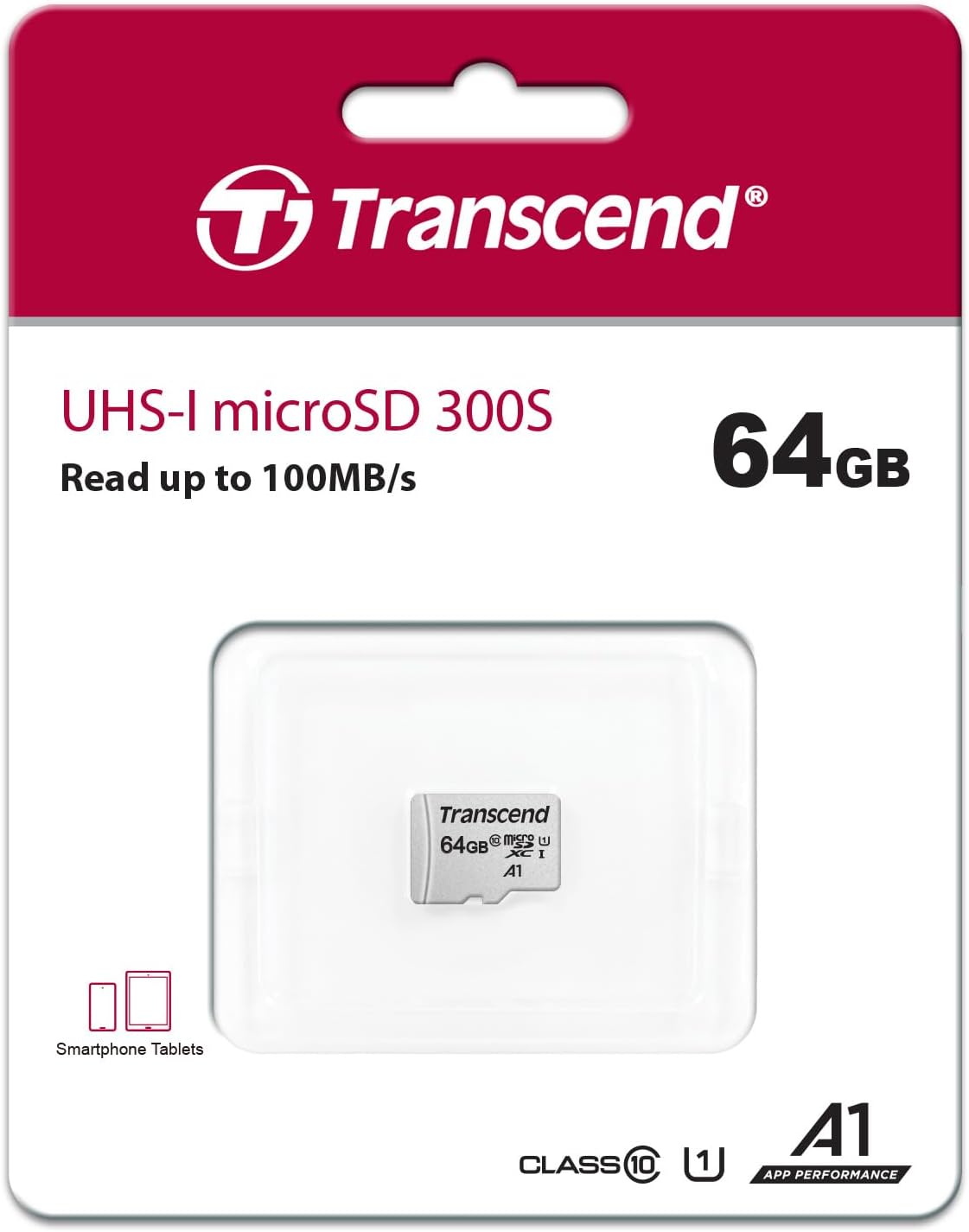 Transcend Scheda di memoria microSDXC 300S Classe 10 da 64 GB con fino a 95/45 MB/s (per smartphone, fotocamere digitali e console Nintendo) senza adattatore SD - TS64GUSD300S