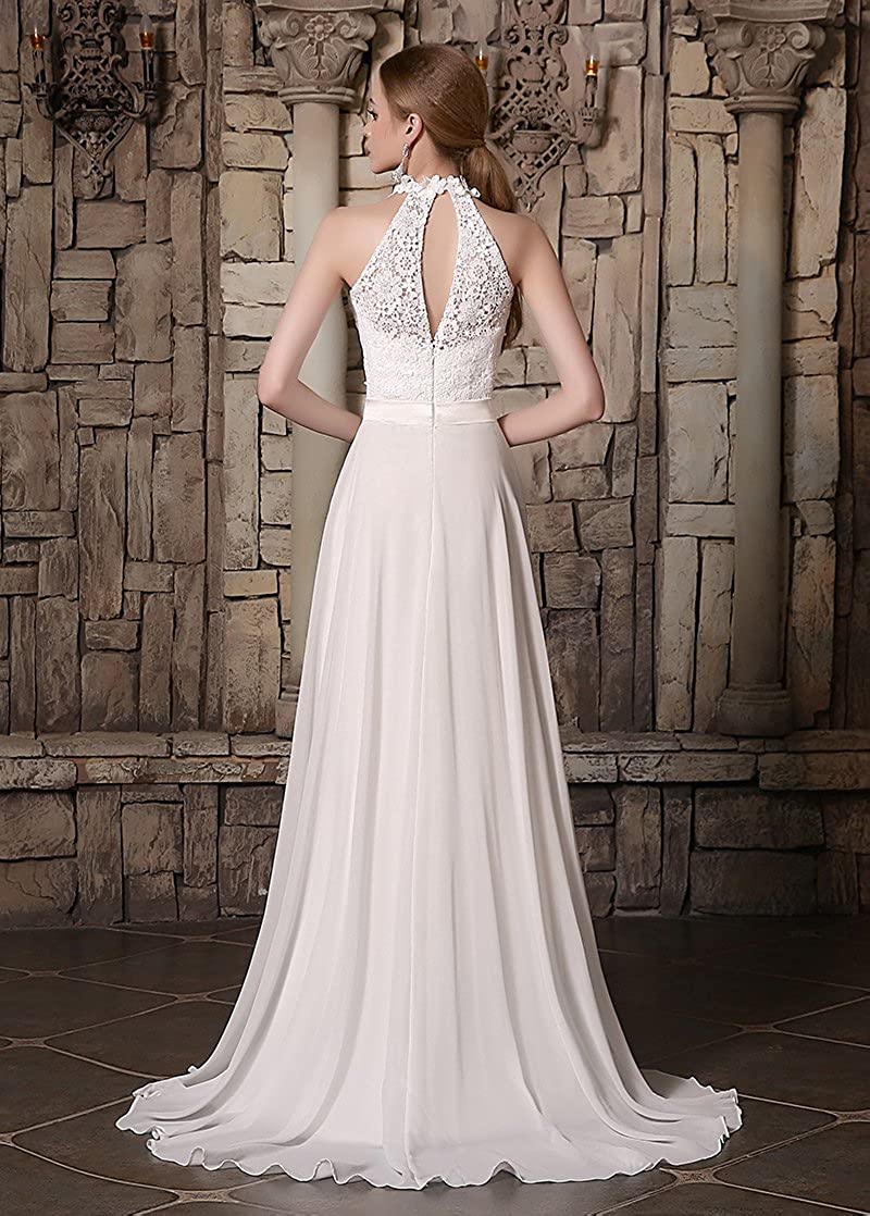 AdasBridal Lace & Chiffon High Collar Neckline A-line Wedding Dresses
