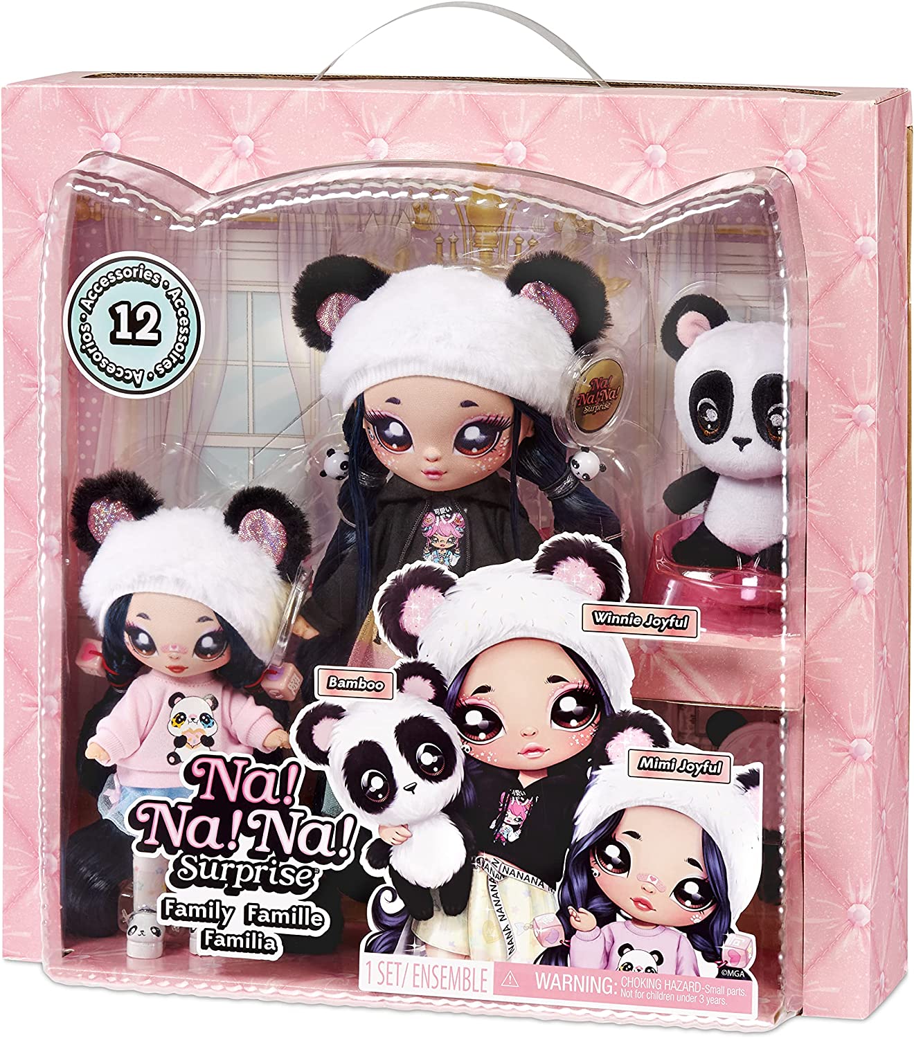 Na! Na! Na! Surprise Family Set de 3: 2 Suaves y 1 Mascota-Juguetes para niños-Familia, muñecas, 12 Accesorios, Ropa removible y 1 Panda de Peluche, Color (MGA Entertainment 575979C3OC