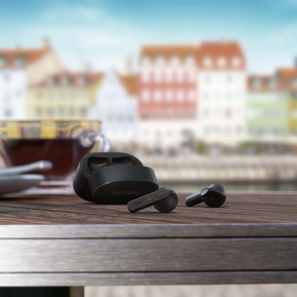Philips Wireless Earbuds, Adults In Ear without Ear Tips, Super Slim Charging Case, Splash Sweat Resistant, Bluetooth,18 Hours Play Time, Built In Mic, Slim Design, Comfortable Fit, Black TAT2236BK/00