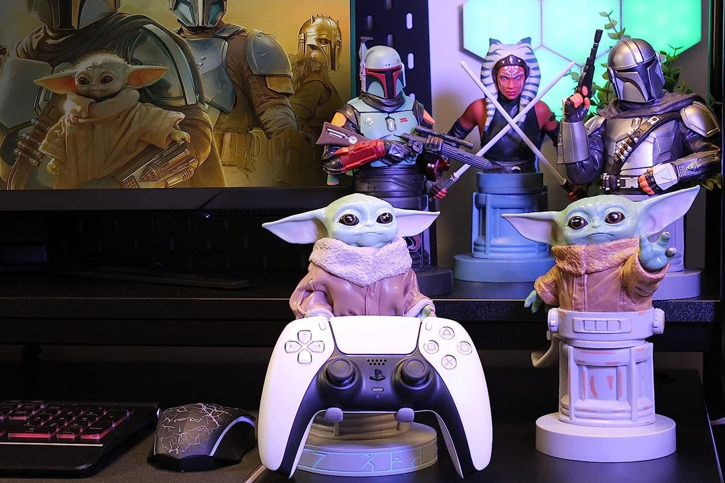 Cable Guys - Star Wars Boba Fett The Mandalorian Gaming Accessories Holder & Phone Holder for Most Controller (Xbox, Play Station, Nintendo Switch) & Phone