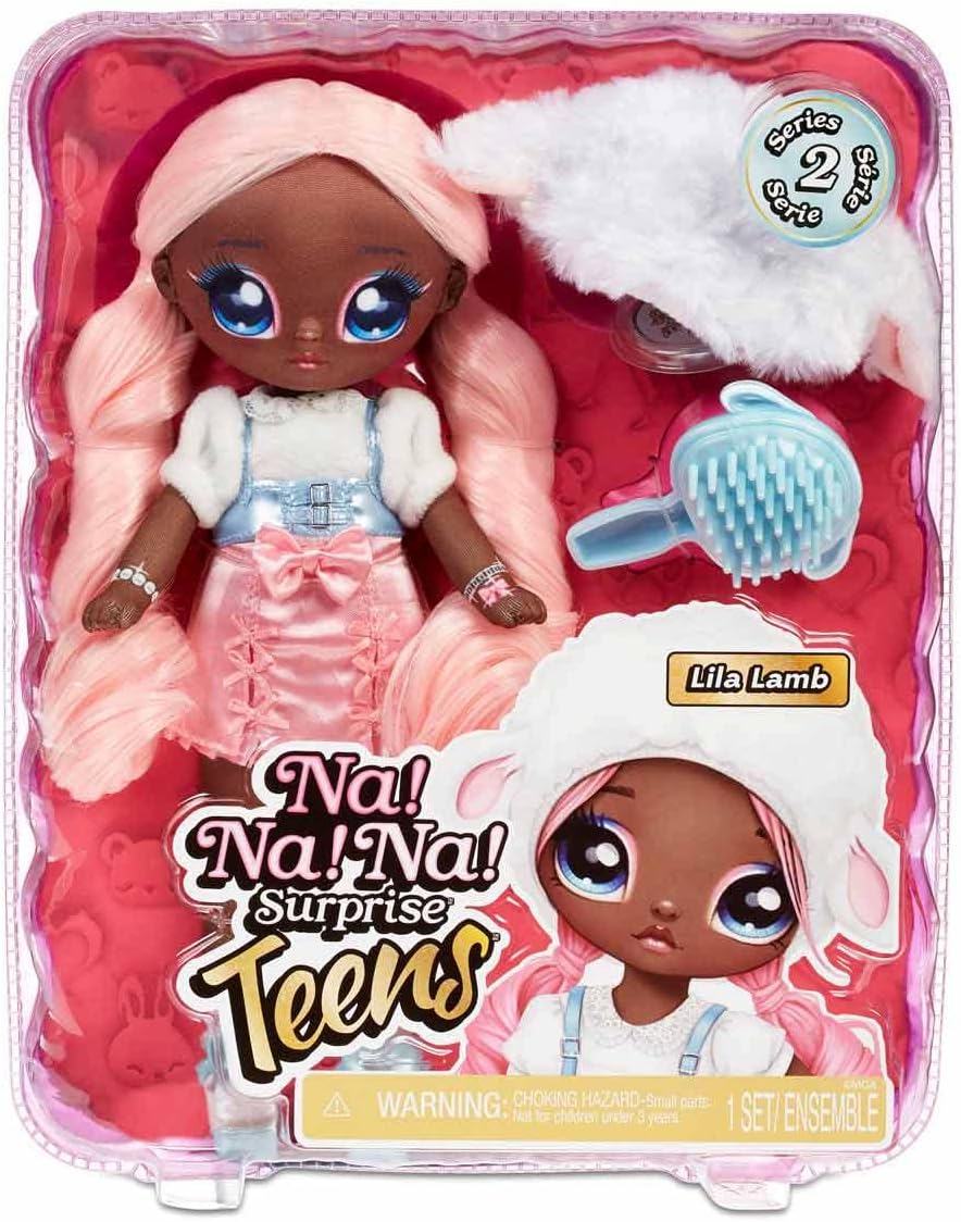 Na Na Na Surprise Poupée mannequin Teens – À collectionner – Poupée en chiffon & tissu de 27,94 cm, inspirée du mouton, dotée de cheveux roses - Lila Lamb