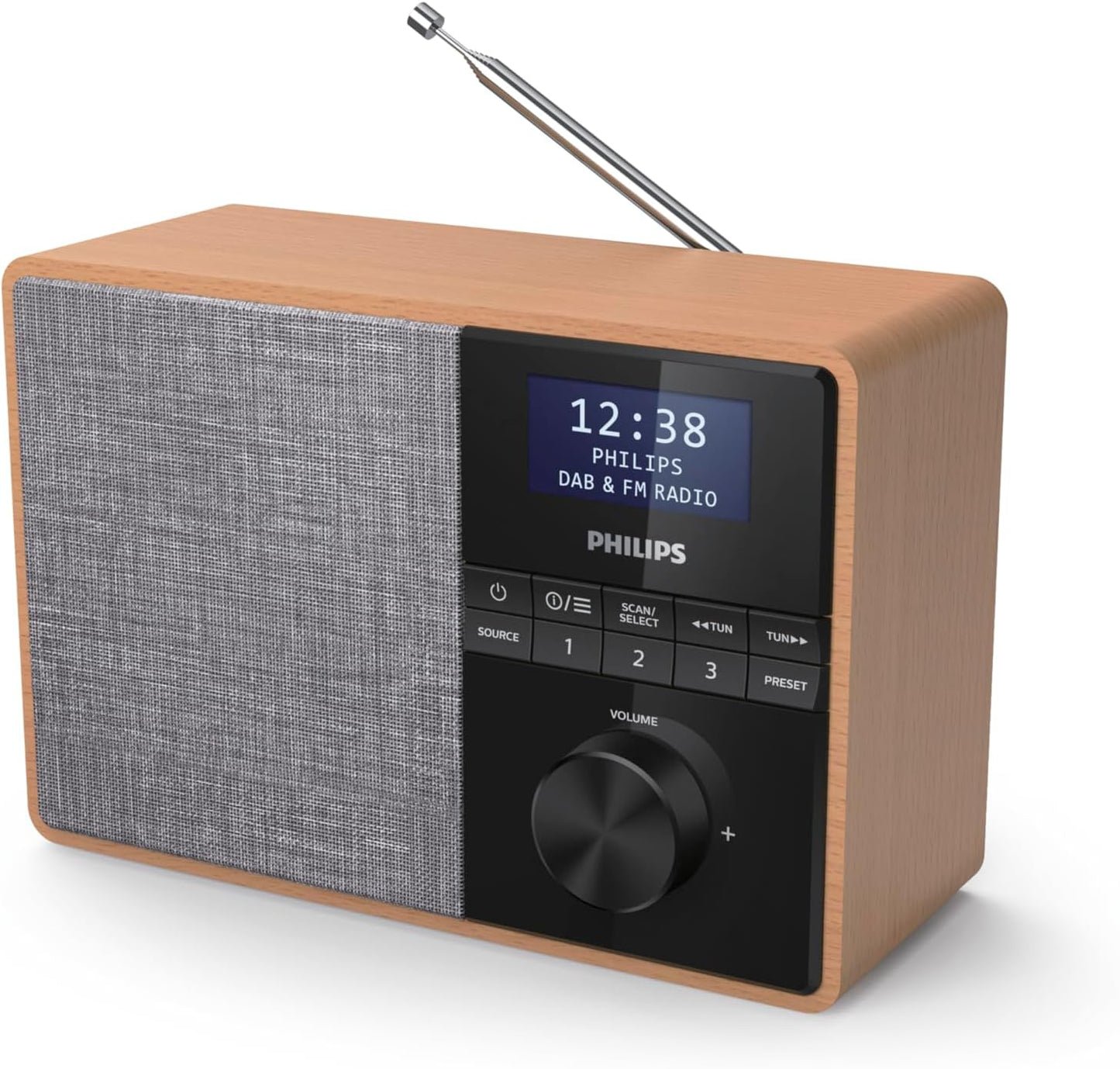 PHILIPS AUDIO R5505/10 Radio Portatile Con Bluetooth, Cabinet In Legno, Dab e Fm, Driver Dell'Altoparlante Full Range Da 3 Pollici, Timer Cucina, Alimentazione A Corrente O A Batterie, Nero Lucido, Philips R5505/10 Draagbare Radio Met Bluetooth (Houten Be