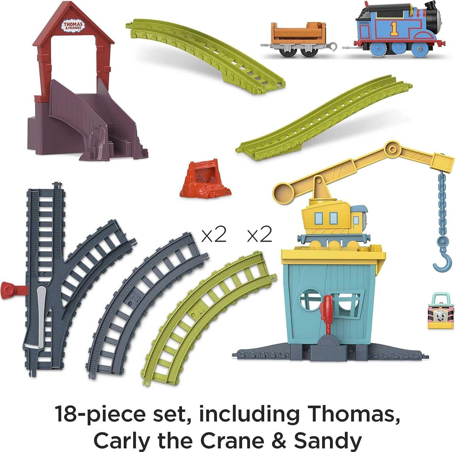 Thomas & Friends Motorized Toy Train Set Fix 'em Up Friends with Carly the Crane & Sandy the Rail Speeder for Preschool Kids Ages 3+ Years, HDY58, Nicht Zutreffend
