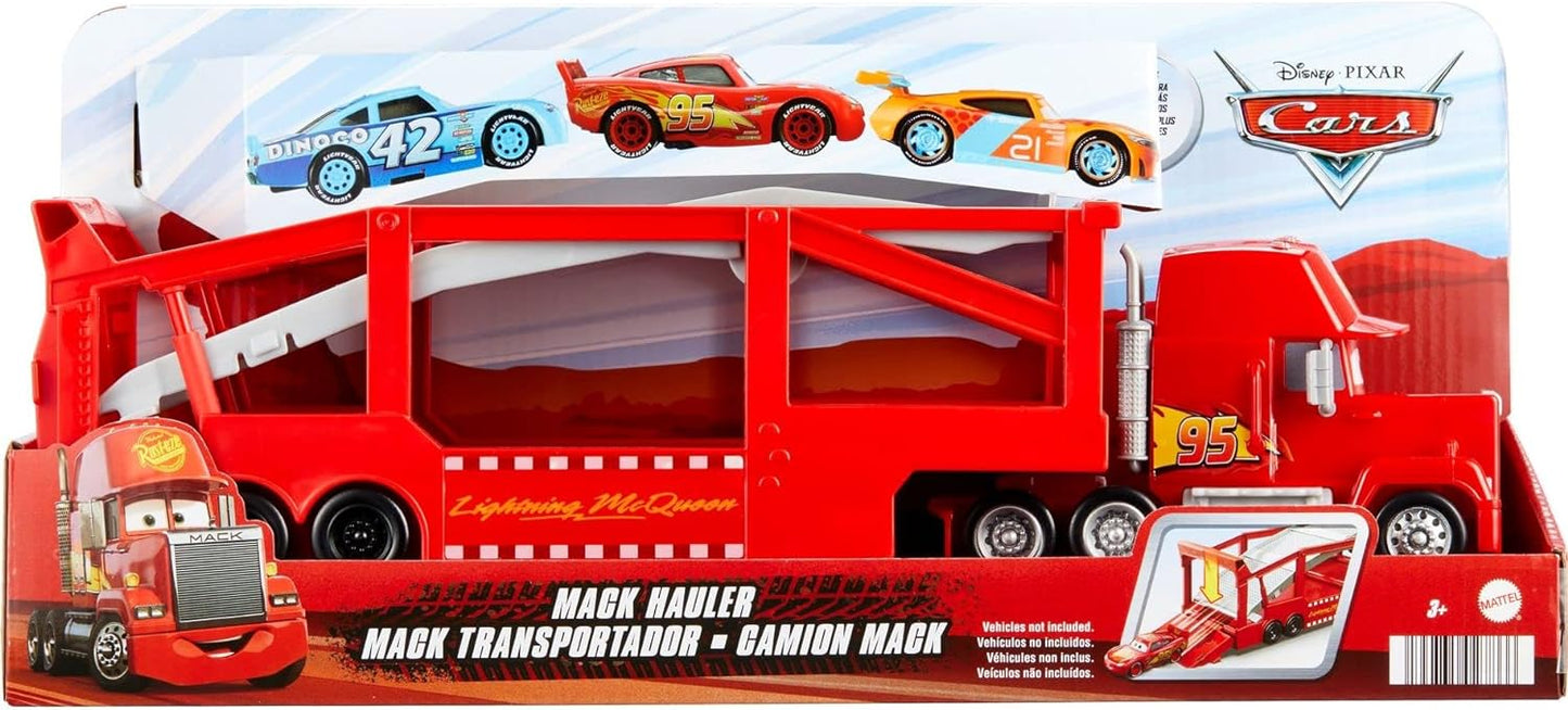 Mattel Disney and Pixar Cars Mack Hauler, 13-inch Toy Transporter Truck with Ramp & Carry Storage for 12 Vehicles, Gift for Kids Ages 4 Years Old & Up, HDN03