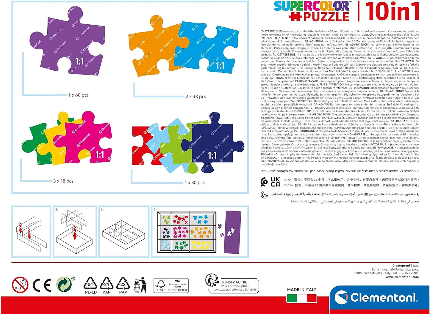 Clementoni 20271 18+30+48+60pcs Supercolor 10 in 1 Peppa Pig (3x18, 4x30, 2x48 and 1x60 Pieces) -Jigsaw Puzzle for Kids Age 4, Multi-Coloured, Medium