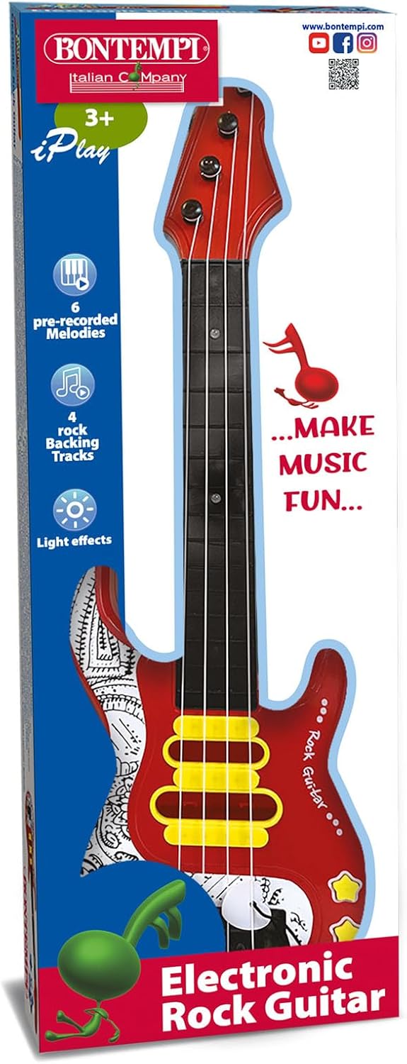 Bontempi ElectroGroove Electronic Bass Rock for Powerful Vibrations and Innovative Rhythms, Red with Patterns