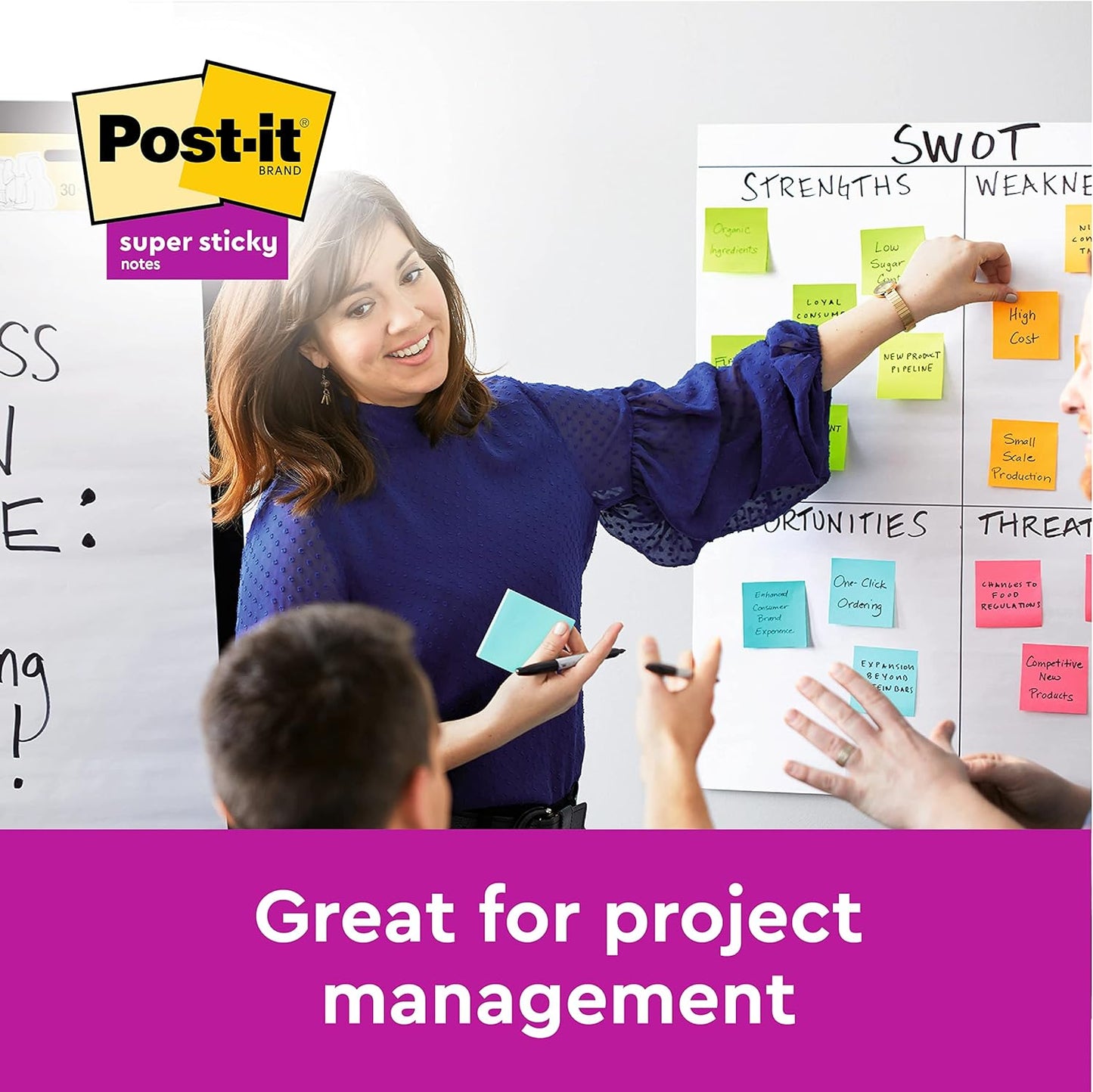 Post-it Super Sticky Z-Notes Soulful Color Collection, Pack of 6 Pads, 90 Sheets per Pad,76 mm x 76 mm, Pink, Purple, Green - Extra Sticky Notes For Note Taking, To Do Lists & Reminders