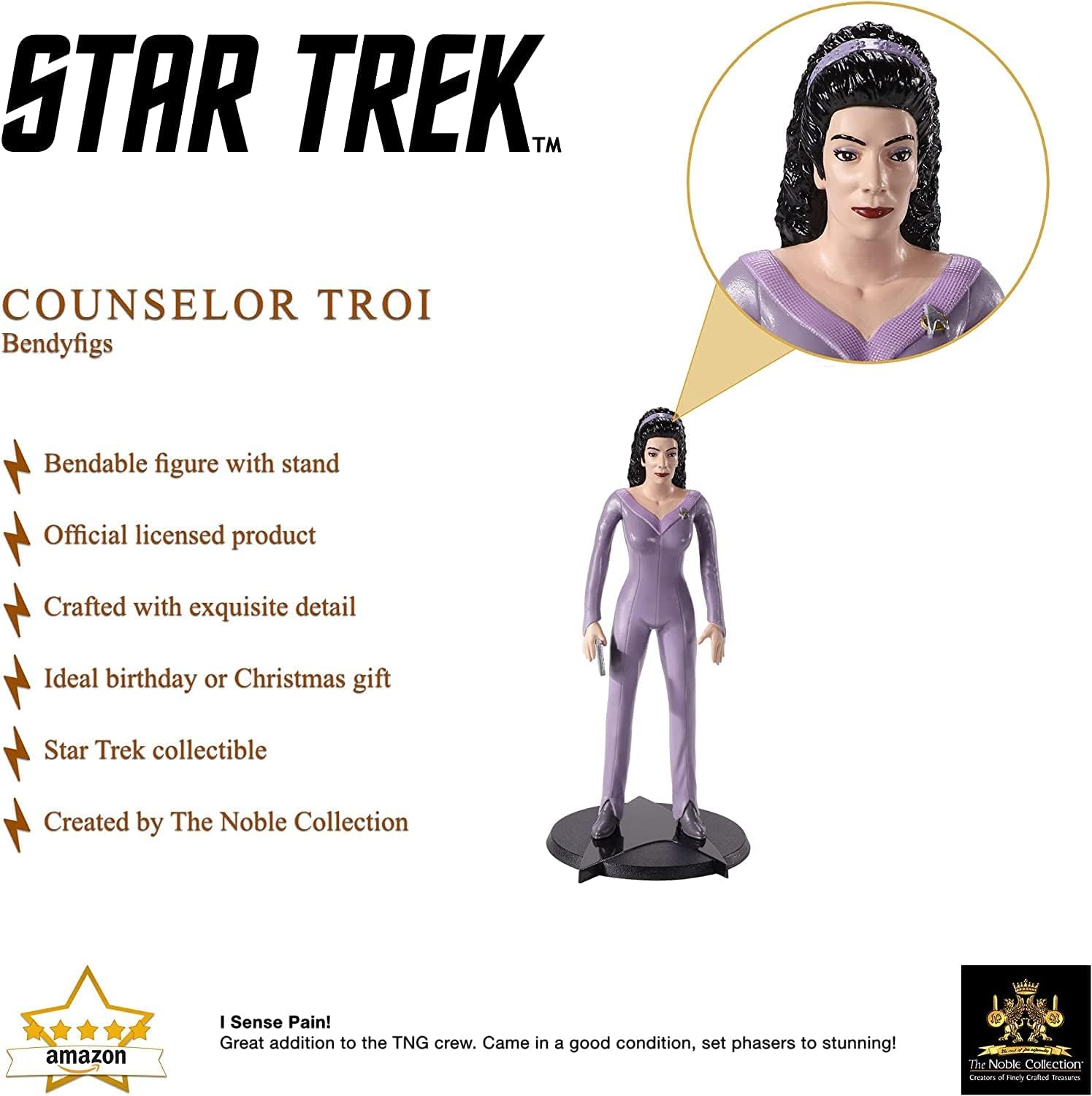 The Noble Collection Star Trek Bendyfigs Troi - 7.5in (19cm) Noble Toys Bendable Figure Posable Collectible Doll Figures With Stand, Multicolor, NN1509