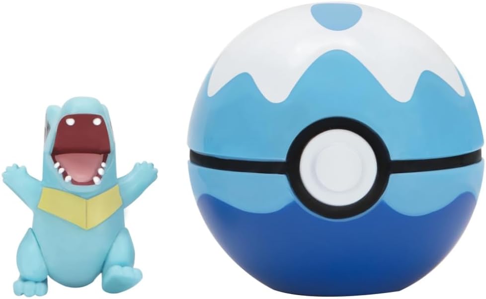 Pokemon Clip N Go Pokeball & 5 cm Totodile Battle Figure – Attachable to Belt – New 2022 – Officially Licensed Toy (PKW2651