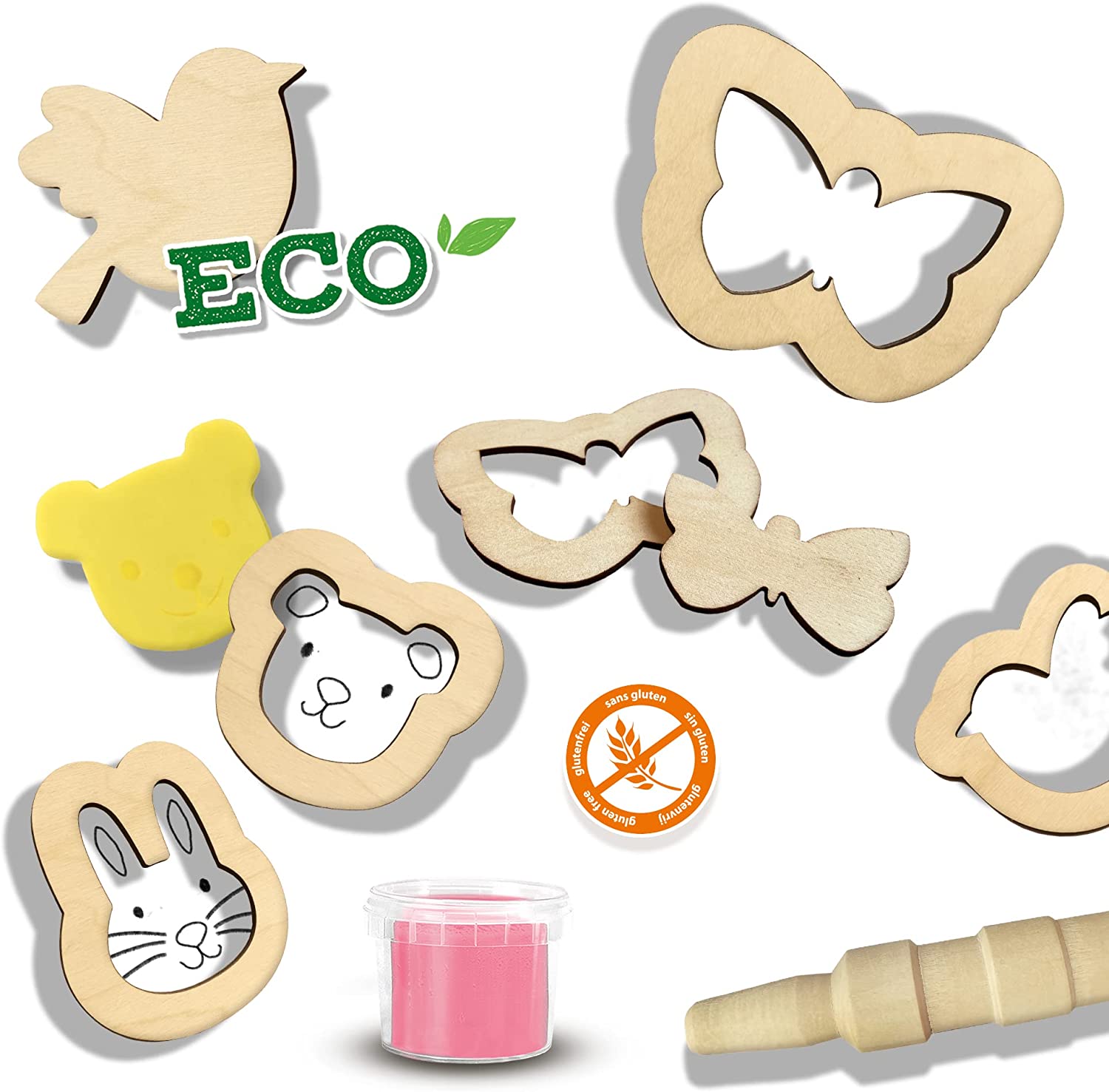 SES Creative 24917 – Eco Knete Set mit Holzwerkzeugen, Umweltfreundlich, Fördert Motorik und Kreativität, diverse Farben
