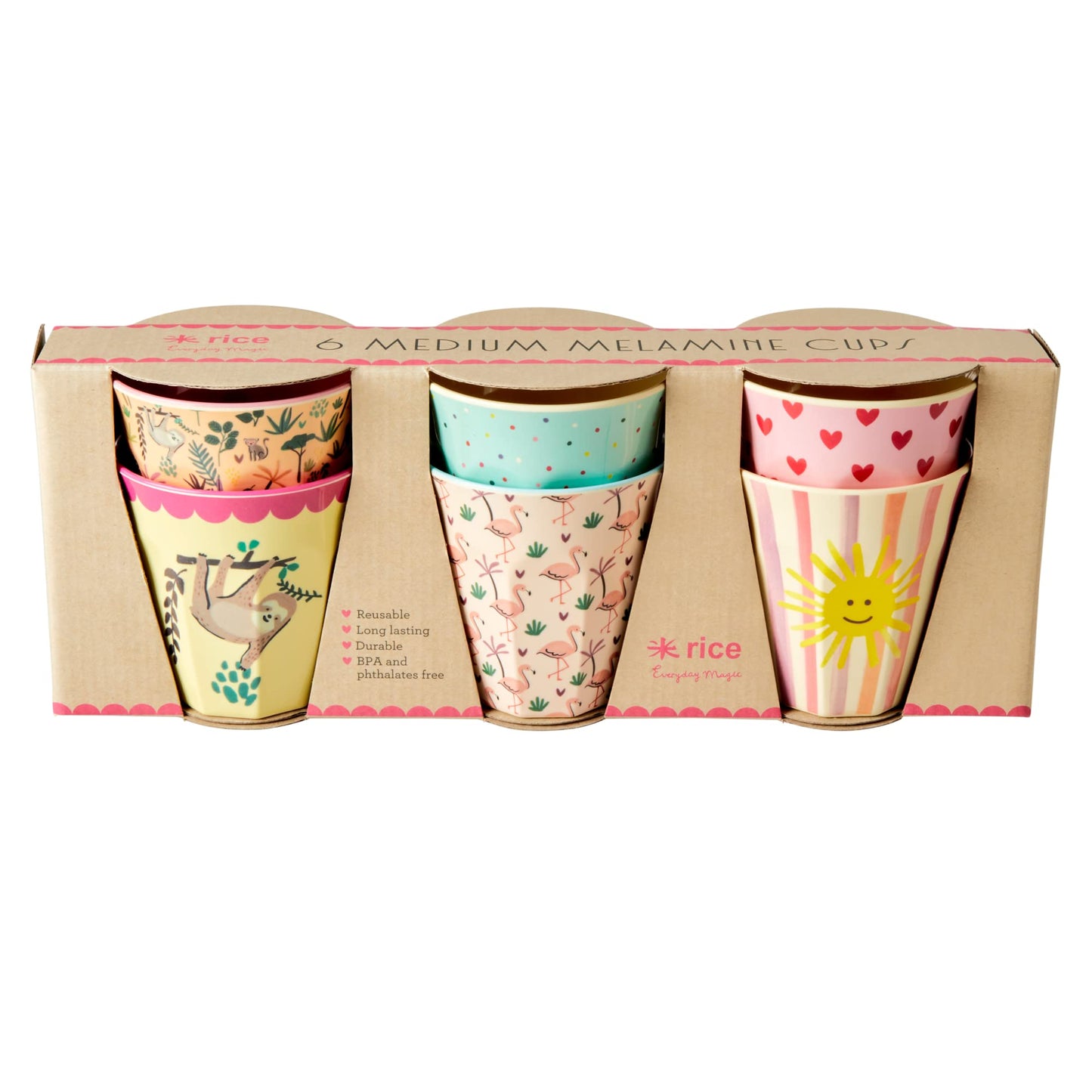 RICE - Medium Melamine Cups 6 Pcs - Funky Print Multi