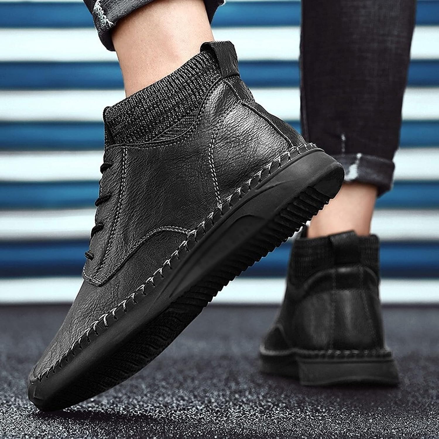 JHMKYI xz Uomini Scarpe Moda Uomo Stivali Peluche Caldo Uomini Stivali Invernali Impermeabile Pelle Stivali Da Neve Uomo Outdoor Stivali Moto Uomo Scarpe Da Ginnastica