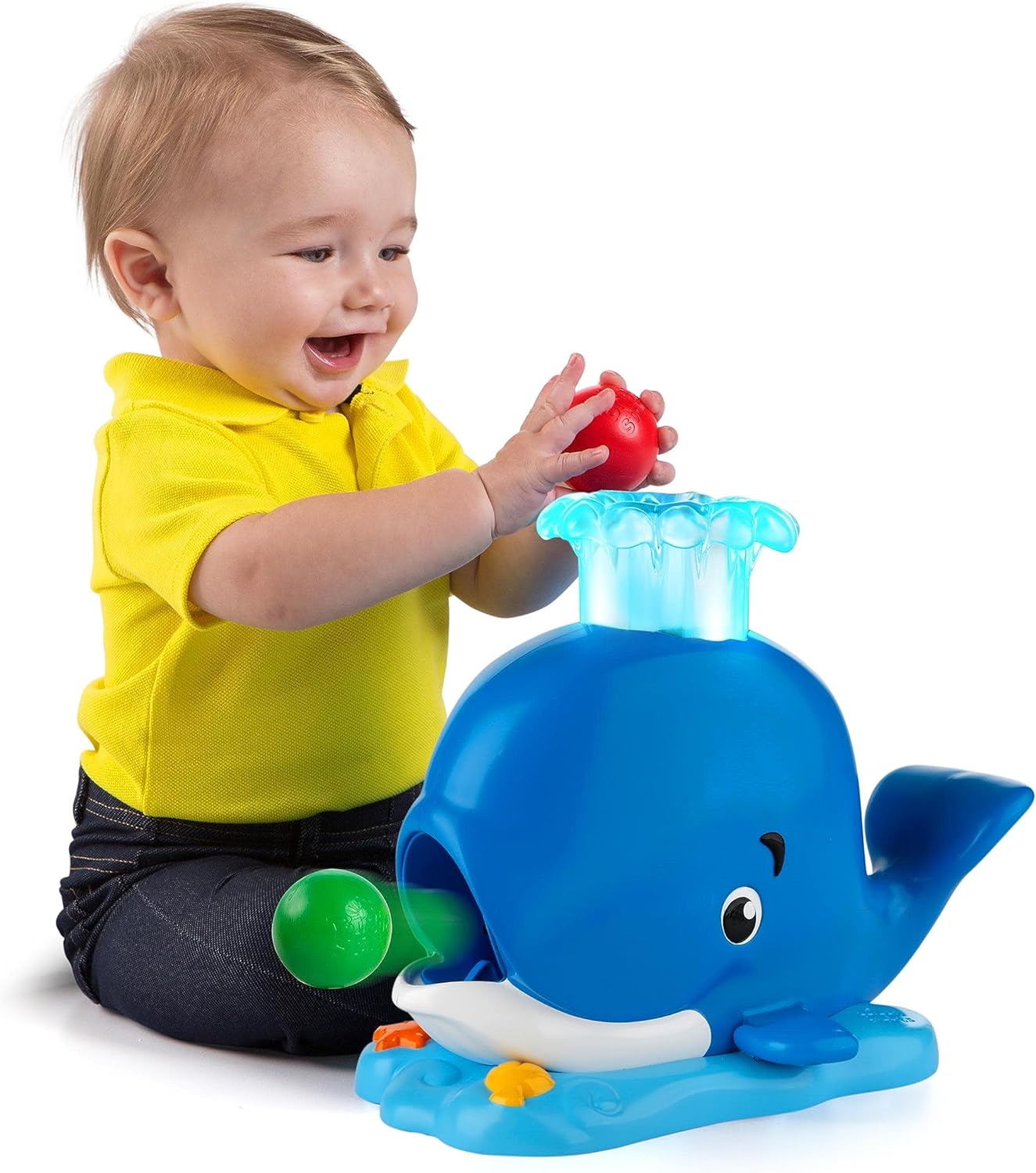 Bright Starts Silly Spout Whale Ball Popper Musical Activity Toy with Light & Sounds, 3 Balls, Early Development, Toddler Ages 6-12 months