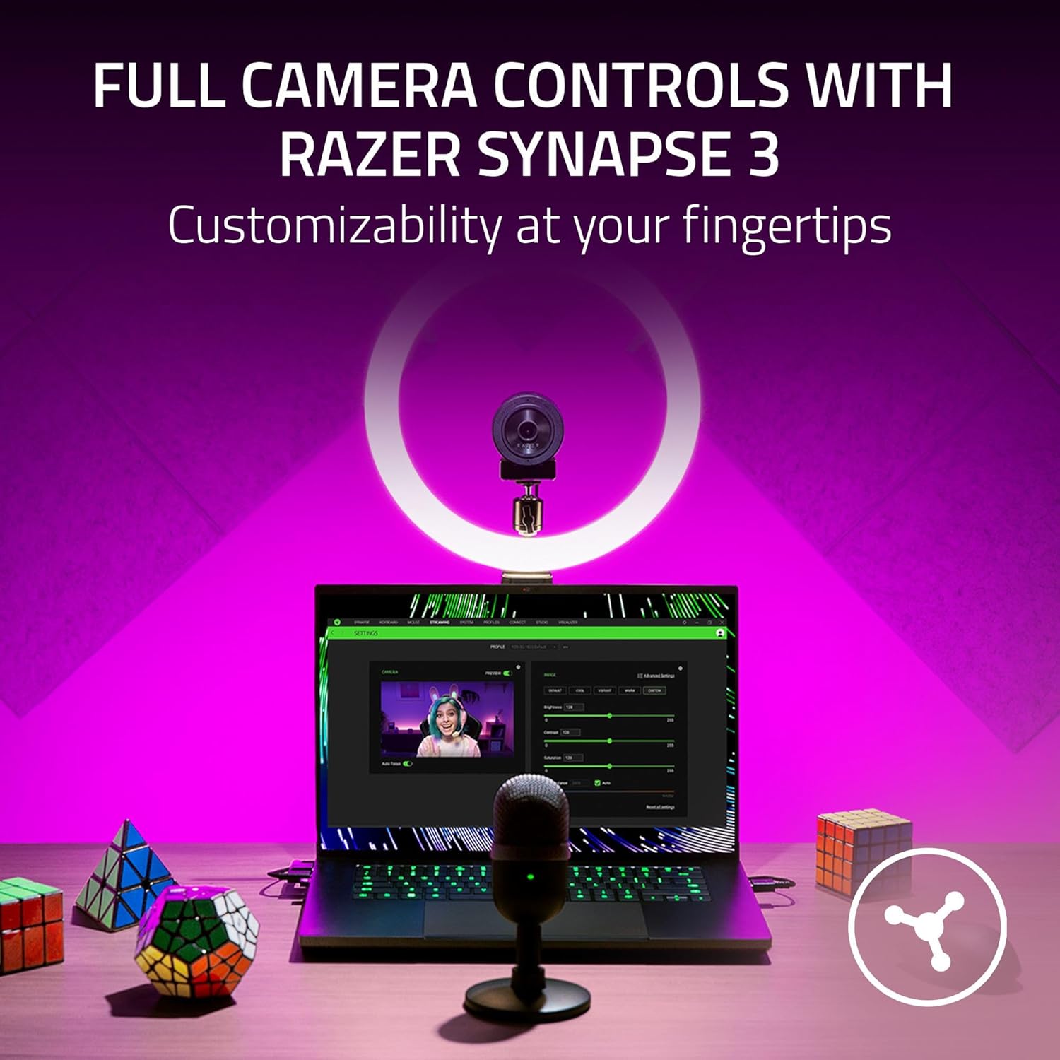 Razer Kiyo X - Full HD Streaming Webcam (1080p 30 FPS or 720p 60 FPS, Auto Focus, Plug & Play, Fully Customisable Settings, Flexible Mounting, Compact & Portable) Black