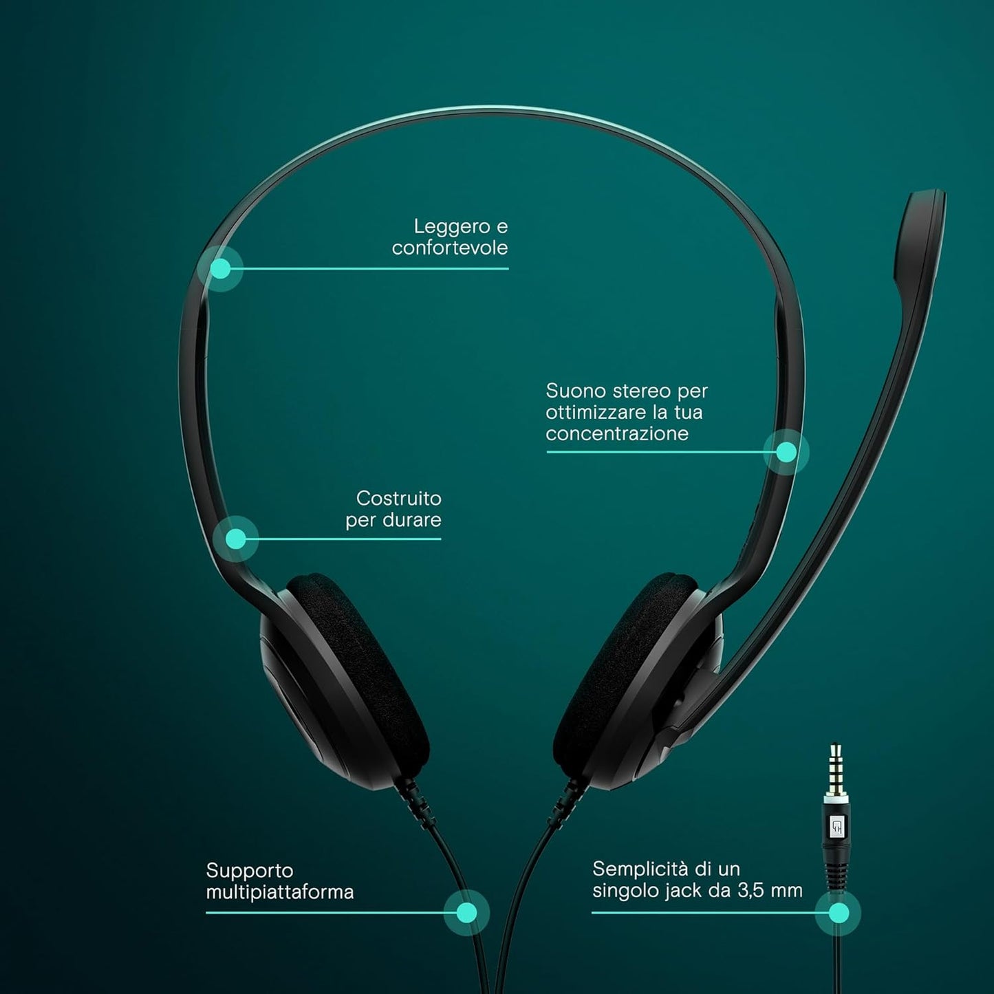 EPOS PC 5 - Multi-Platform On-Ear Passive Noise-Cancelling Stereo Headset With Microphone - Suitable for E-Learners and Internet Telephony Users - 3.5 MM Jack Input - Laptop, Phone, PC, & Tablet Singl